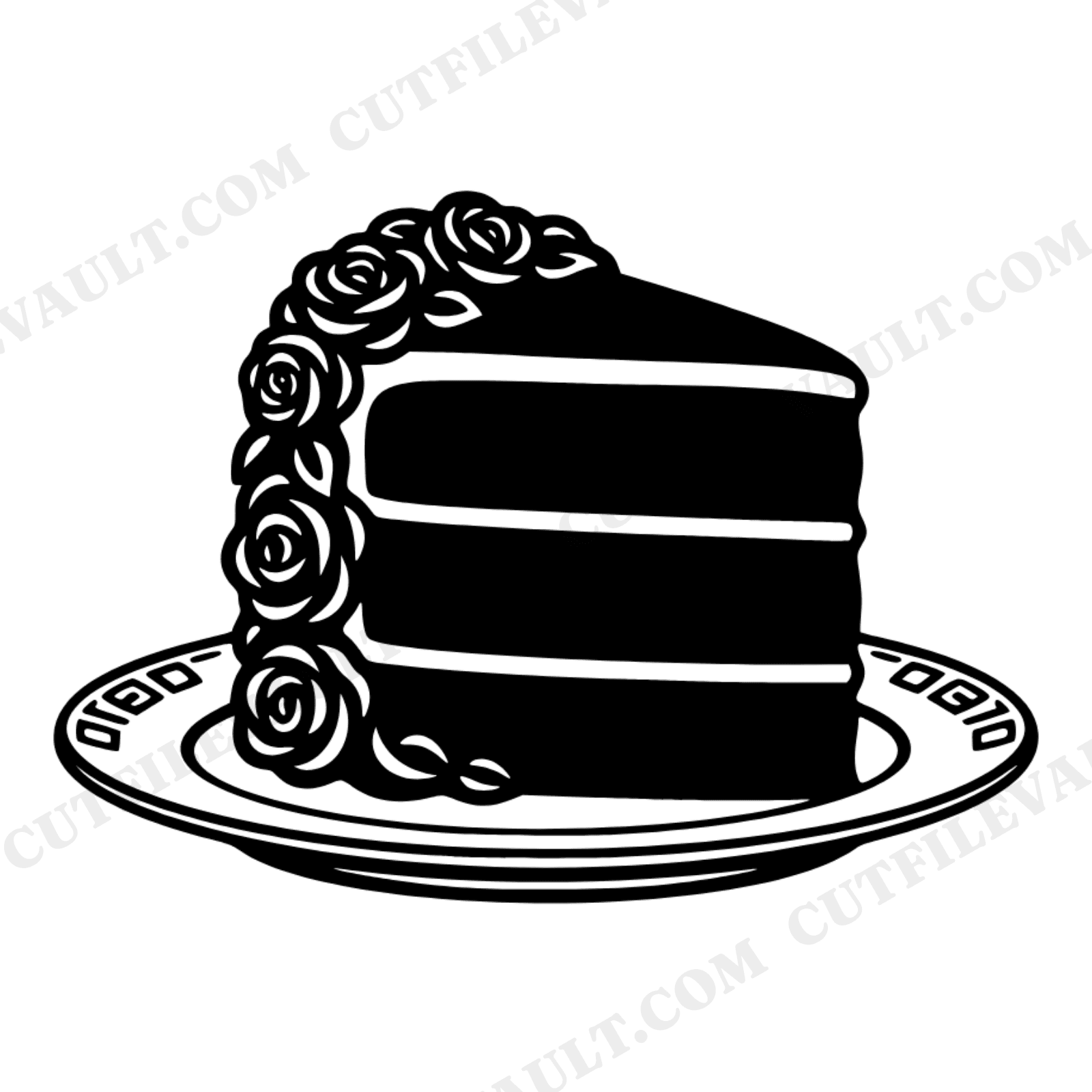 Vintage Tiered Cake Slice SVG PNG, 1950s Wedding Cake with Roses Cut File, Retro Valentine's Day, view 1