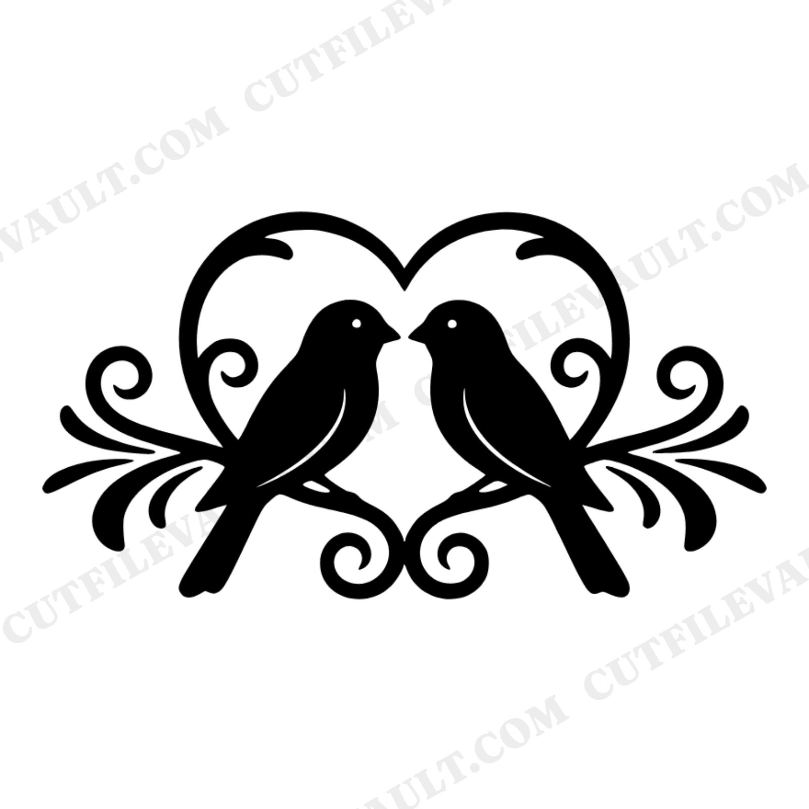 Groovy Lovebirds Heart Branch SVG PNG, Retro 70s Valentine's Day Cut File, Nursery Decor Silhouette, view 1