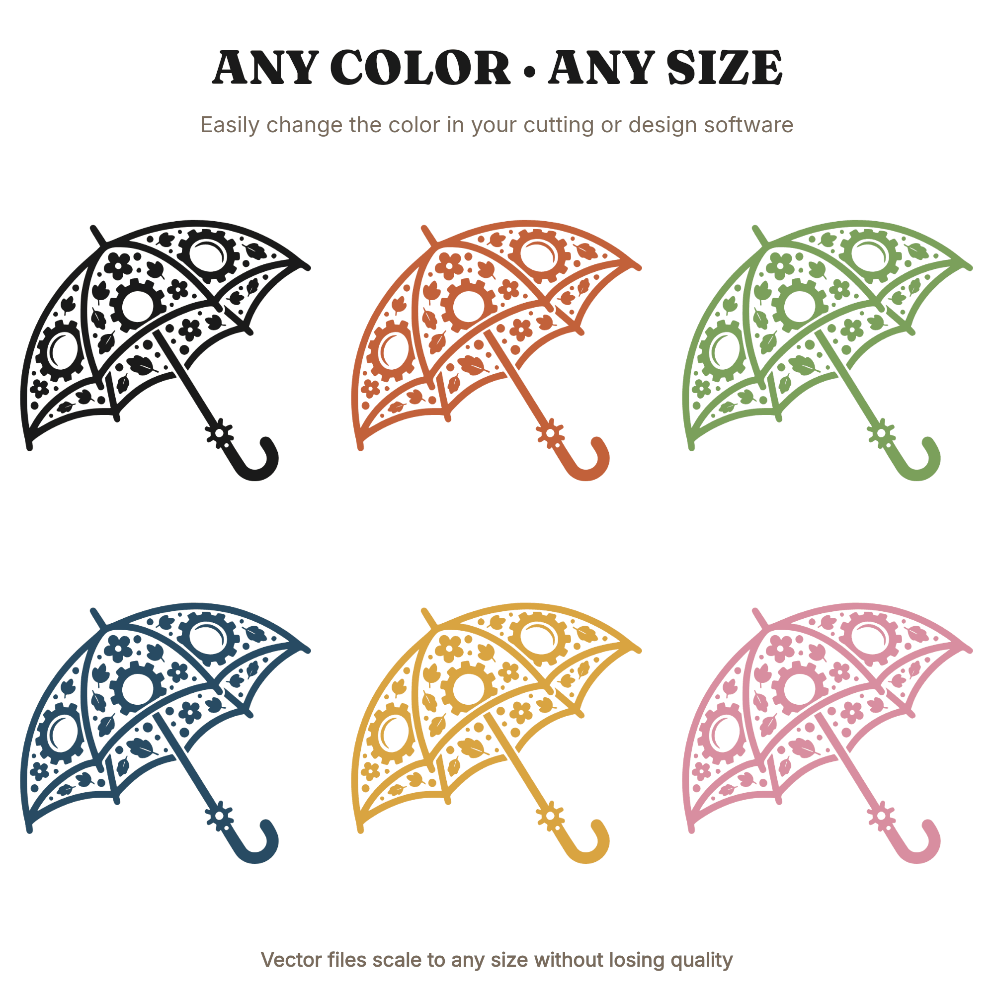 Steampunk Autumn Umbrella SVG PNG, Gears and Florals Cut File, Cottagecore Nursery Decor, view 2