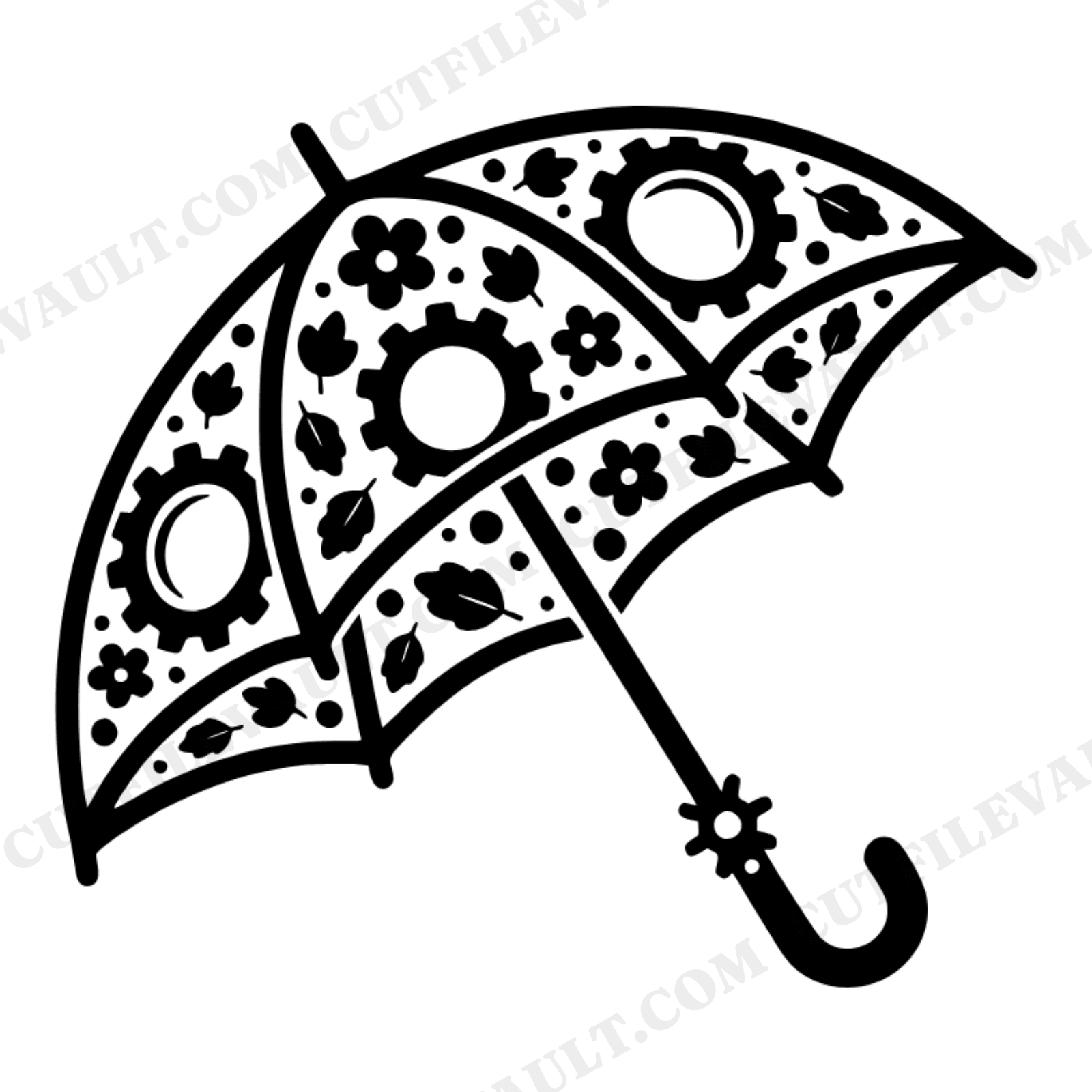 Steampunk Autumn Umbrella SVG PNG, Gears and Florals Cut File, Cottagecore Nursery Decor, view 1