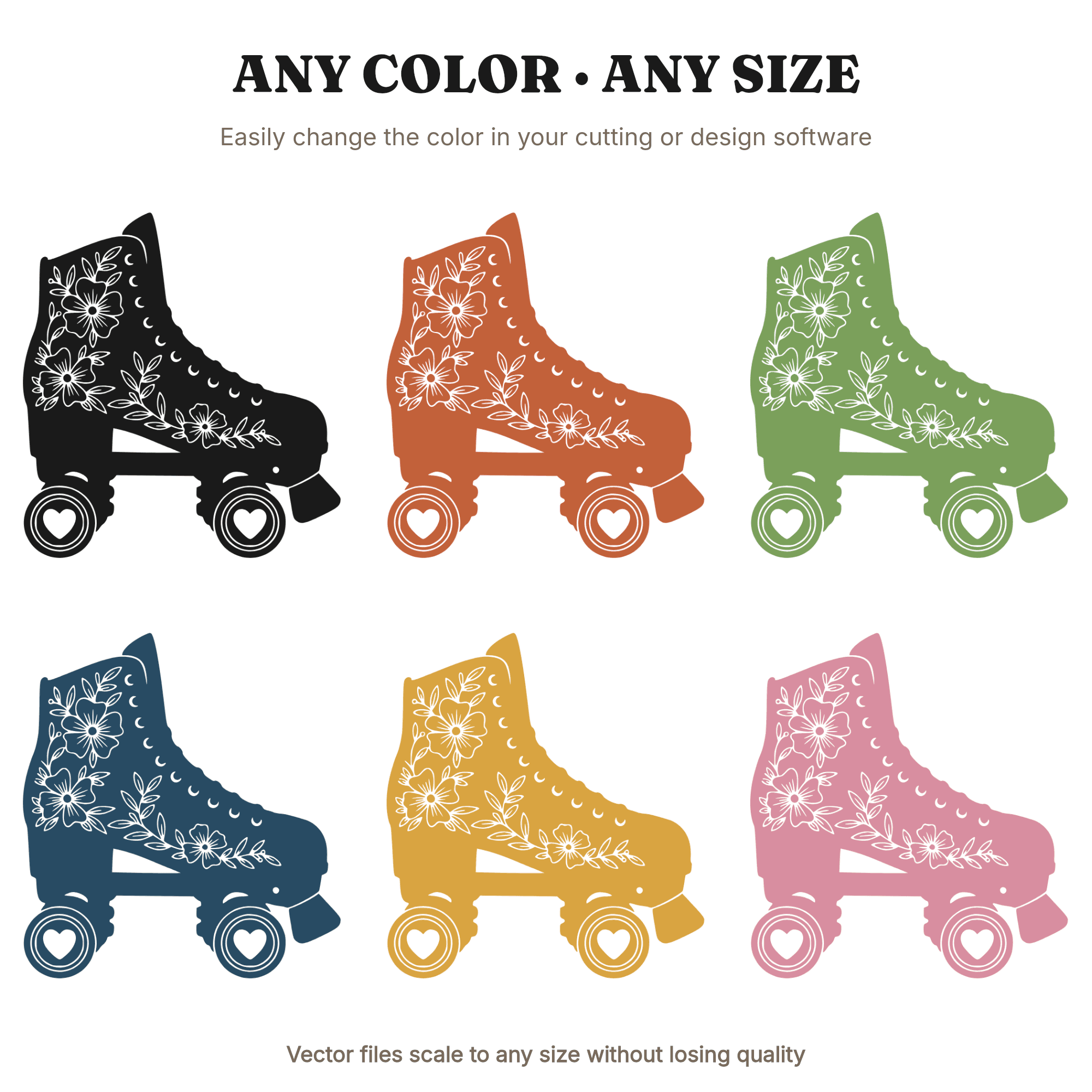 Retro Roller Skate SVG PNG with Heart Wheels, Valentine's Day Cottagecore Floral Cut File, view 2
