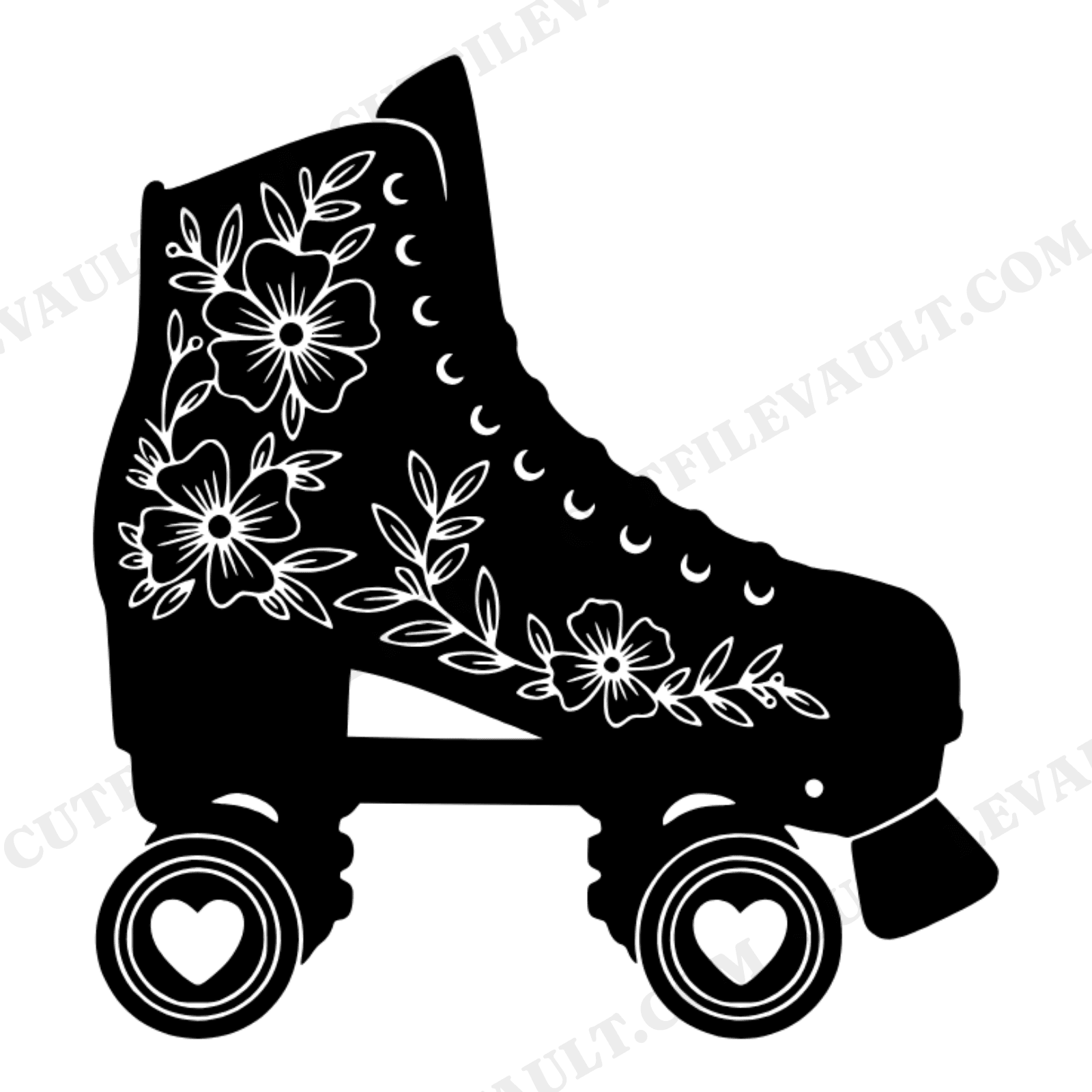 Retro Roller Skate SVG PNG with Heart Wheels, Valentine's Day Cottagecore Floral Cut File, view 1