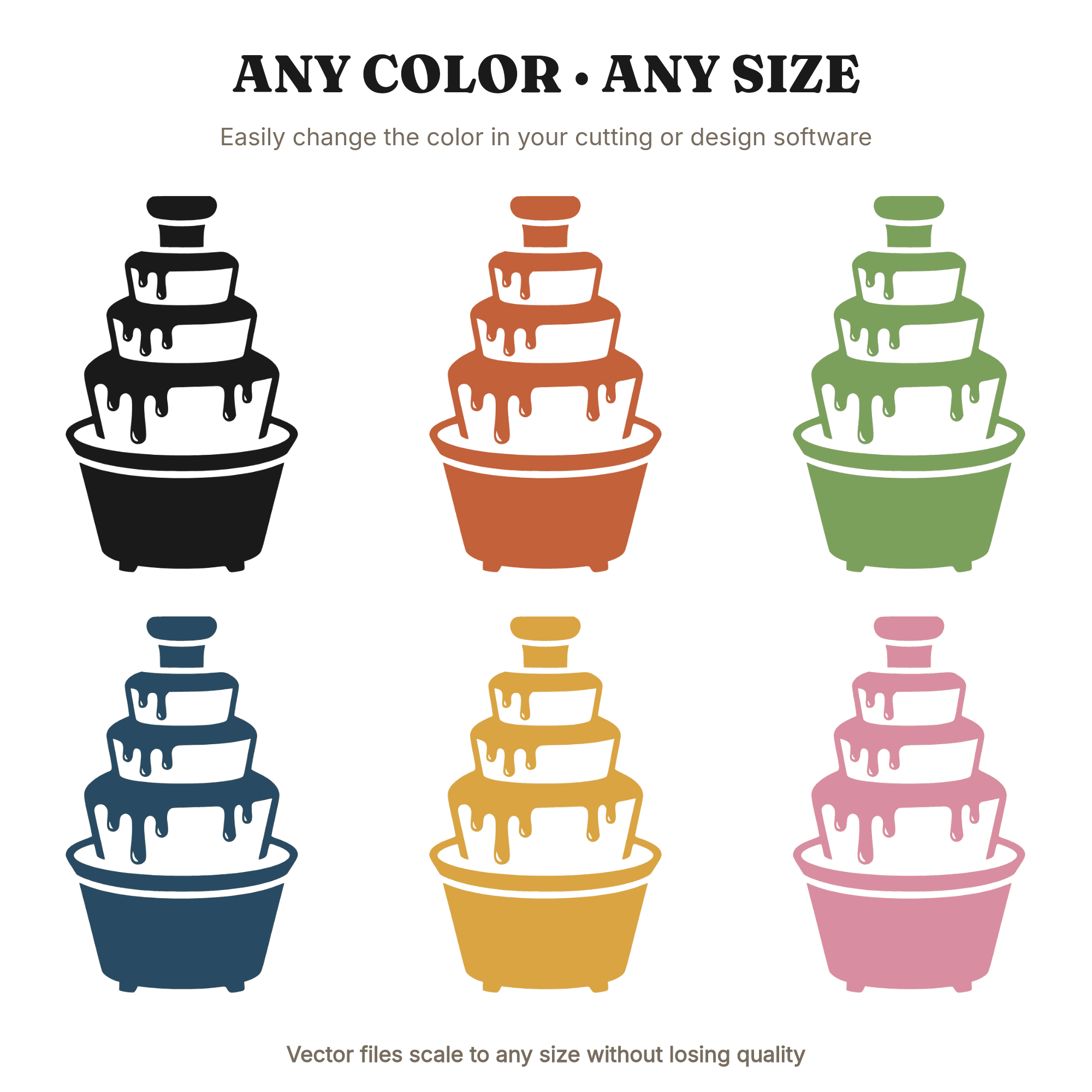 Three Tier Chocolate Fondue Fountain SVG PNG, Valentine's Day Dessert Cut File, Mid Century Modern, view 2