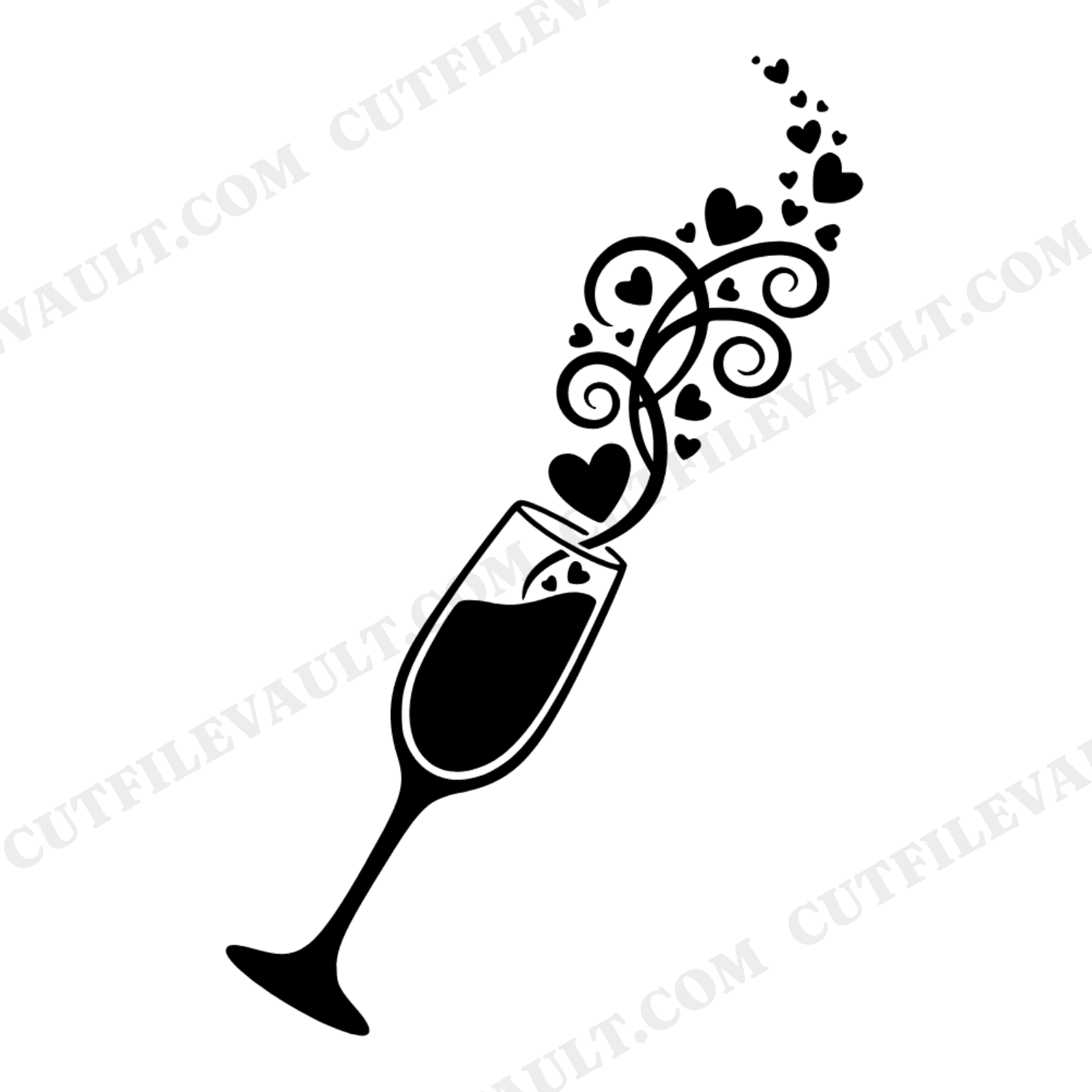 Champagne Toast SVG PNG, Heart Bubbles Wedding Cut File, Valentine's Day Flute Clipart, view 1