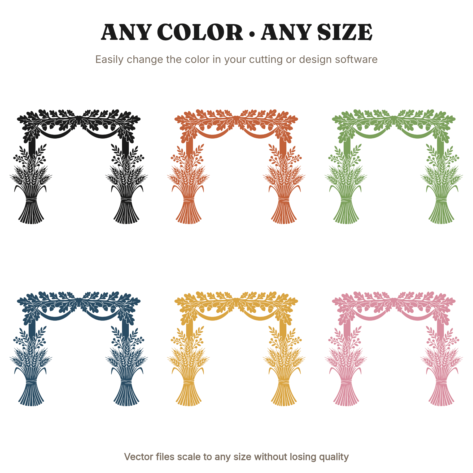 Harvest Wedding Arch SVG PNG, Wheat and Oak Arch Cut File, Cottagecore Fall Wedding Clipart, view 2
