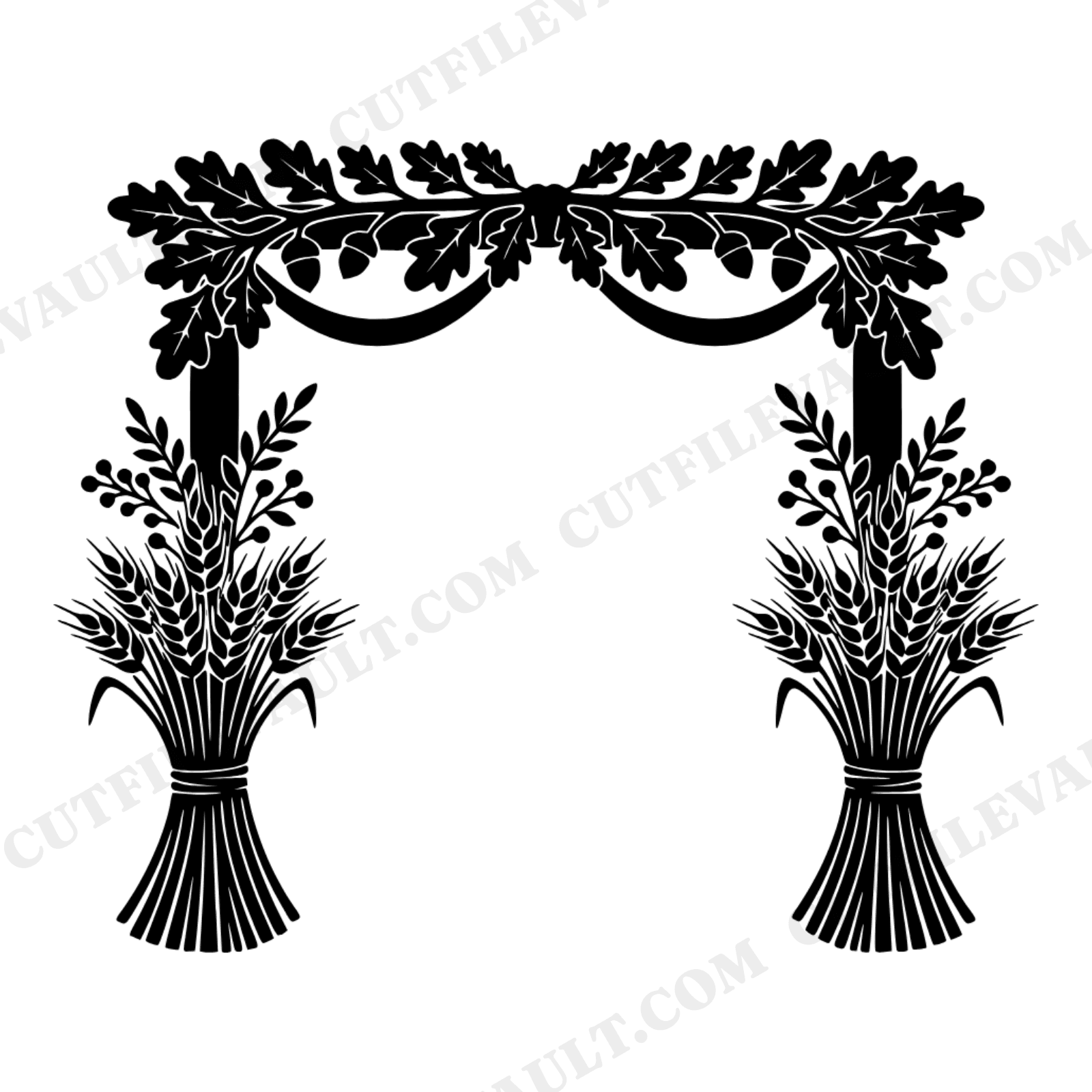 Harvest Wedding Arch SVG PNG, Wheat and Oak Arch Cut File, Cottagecore Fall Wedding Clipart, view 1