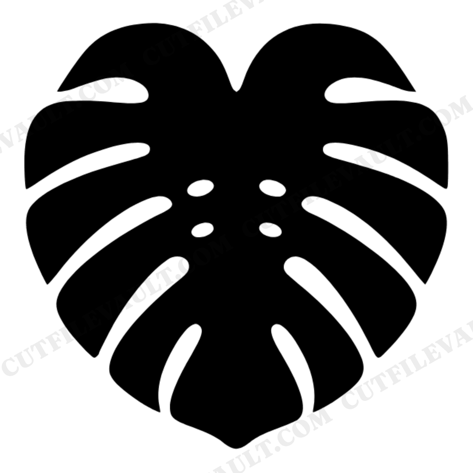 Retro Monstera Heart SVG PNG, 70s Botanical Silhouette Cut File, Symmetrical Leaf Design Valentine, view 1