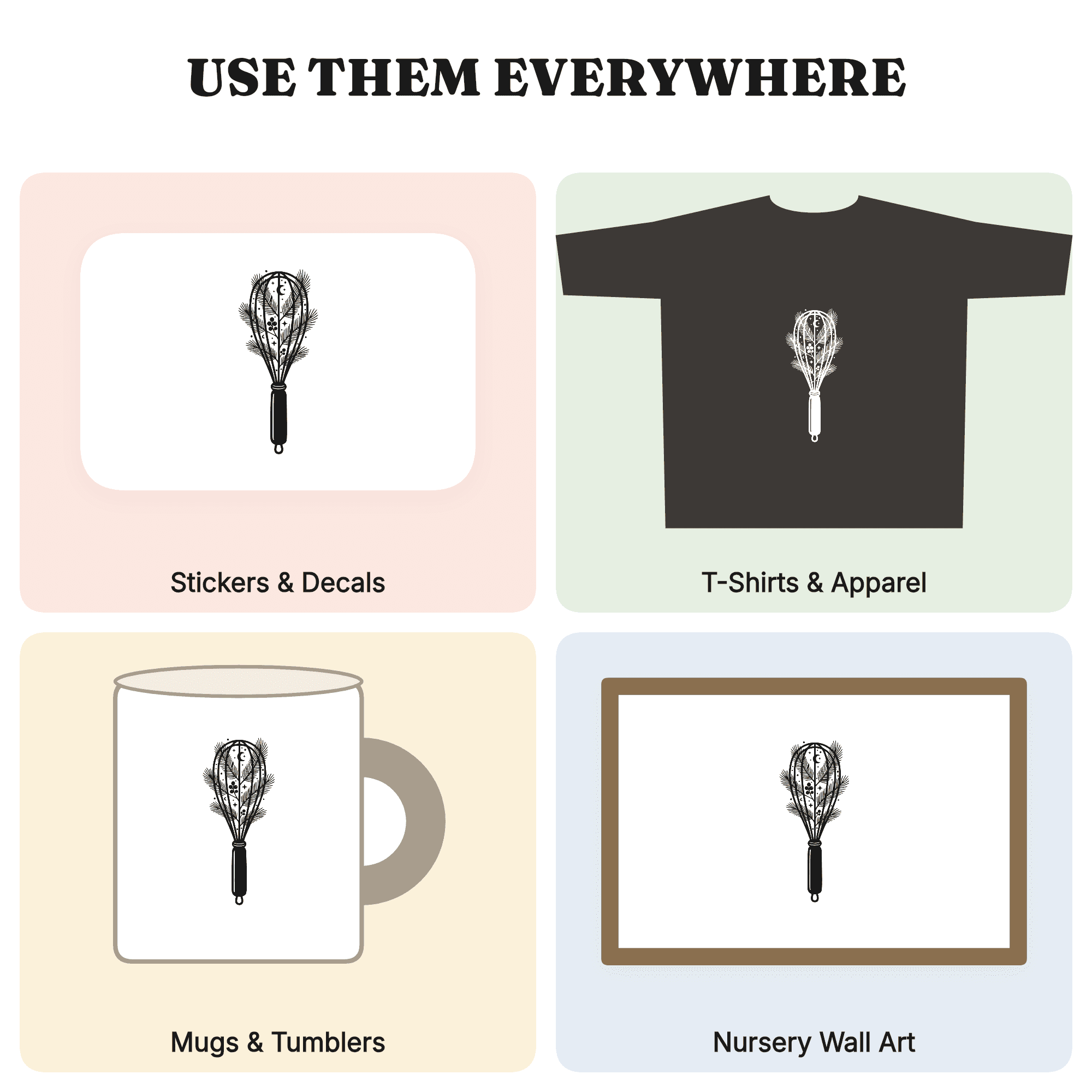 Celestial Whisk SVG, Mystical Kitchen Witch PNG, Pine Berries Baking Cut File, Holiday Magic Clipart, view 3