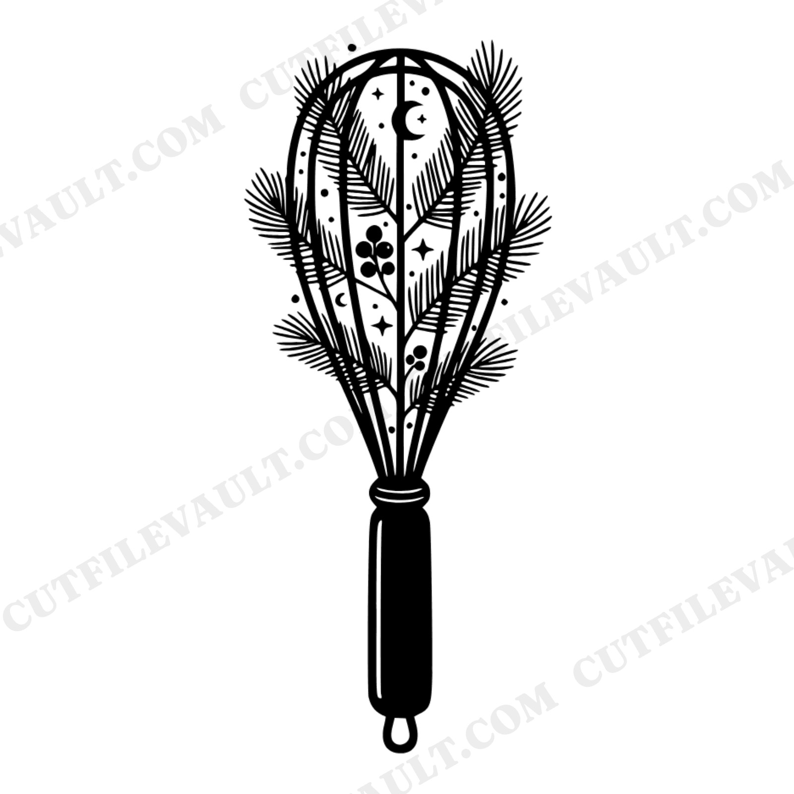 Celestial Whisk SVG, Mystical Kitchen Witch PNG, Pine Berries Baking Cut File, Holiday Magic Clipart, view 1