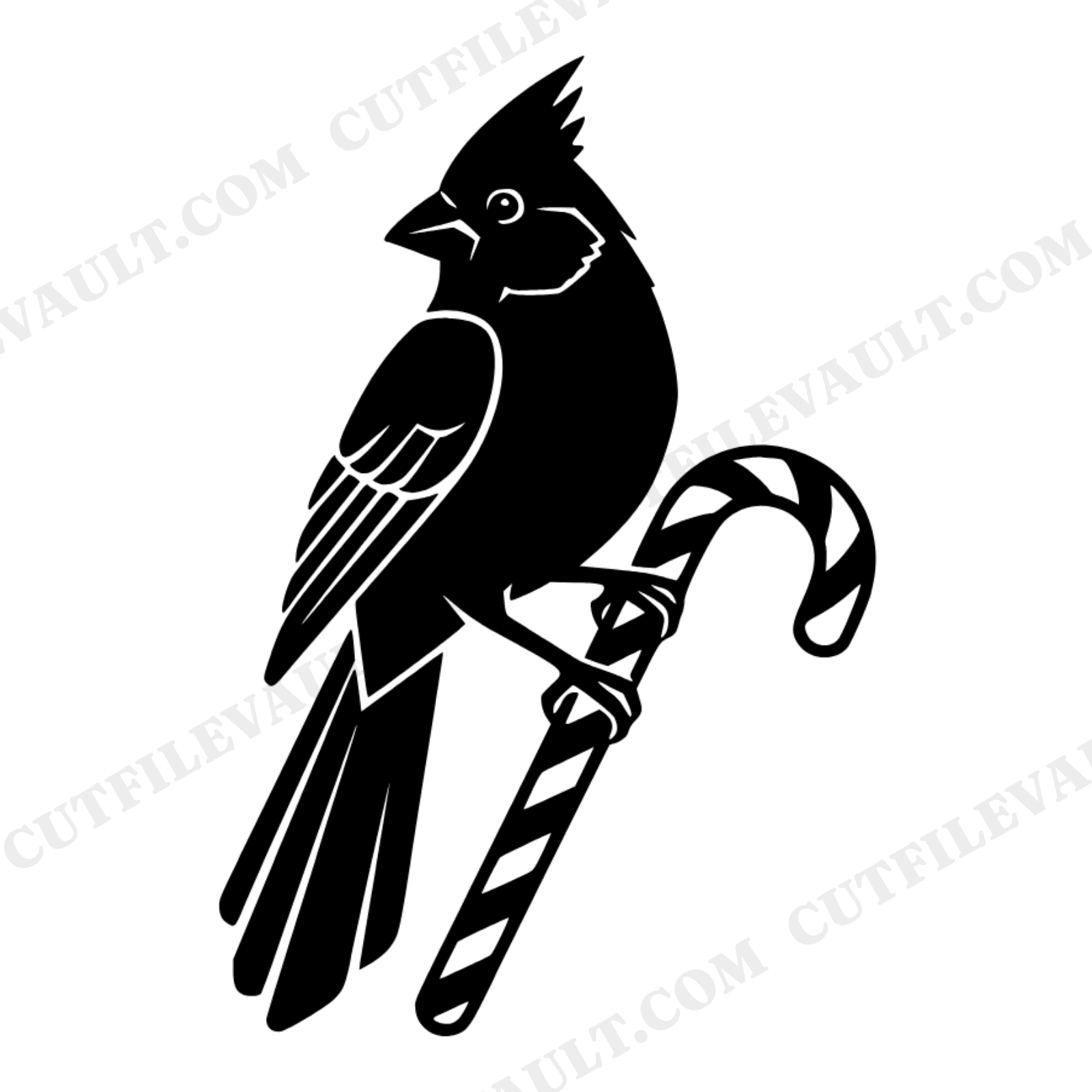 Art Deco Cardinal SVG, Geometric Christmas Bird on Candy Cane PNG, Holiday Cut File, view 1