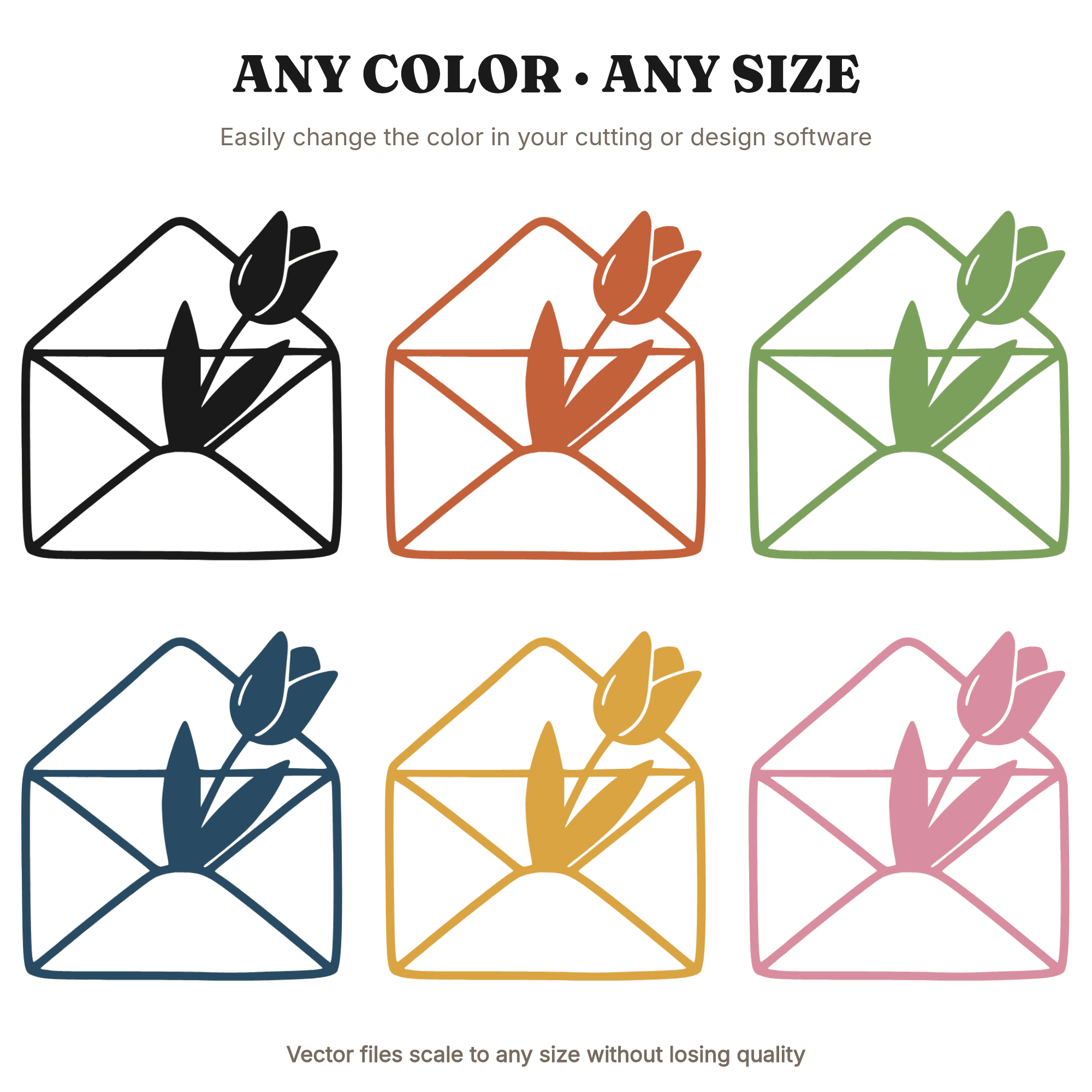Vintage Envelope with Tulip SVG PNG, Valentine's Day Wall Decor, Mid Century Minimal Silhouette, view 2