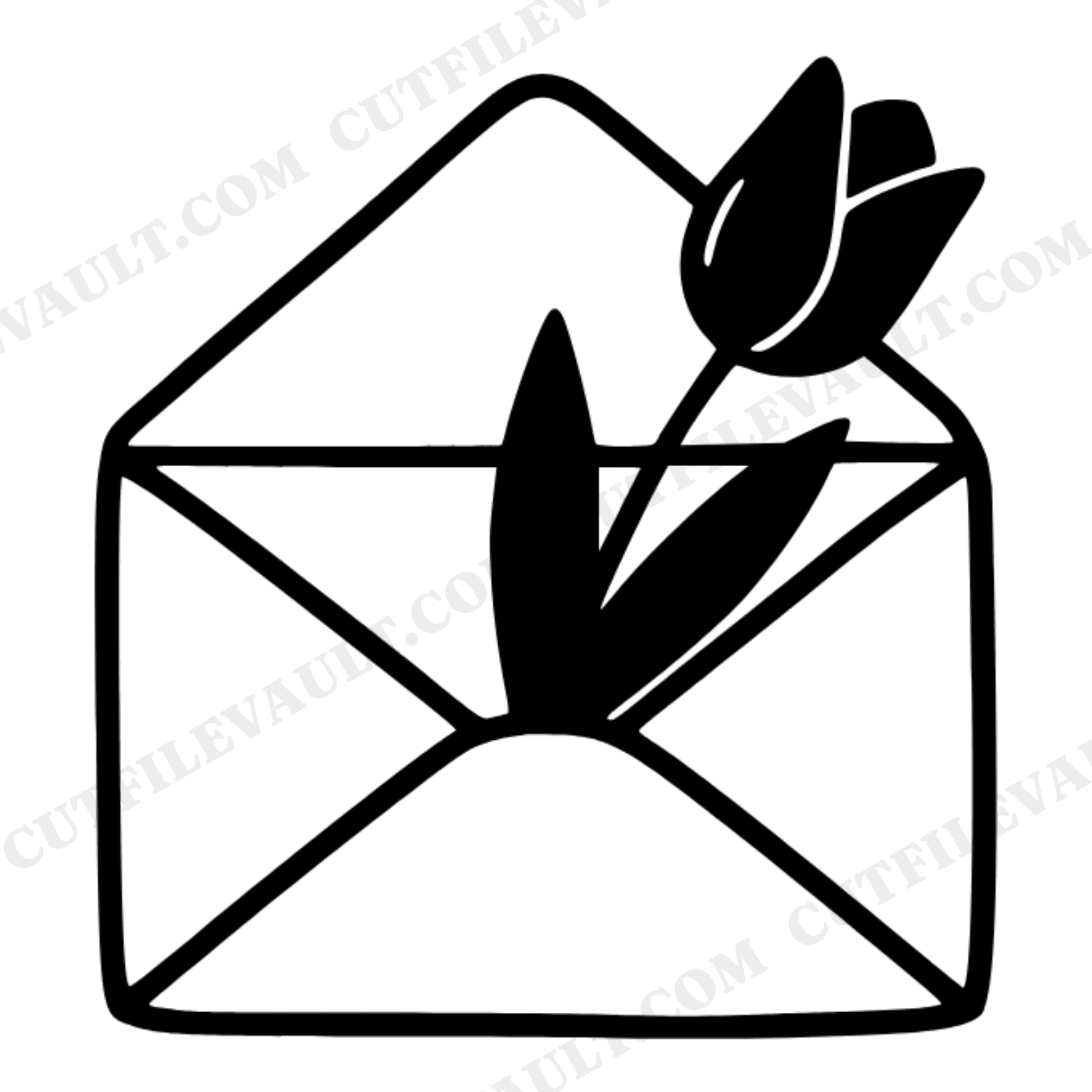 Vintage Envelope with Tulip SVG PNG, Valentine's Day Wall Decor, Mid Century Minimal Silhouette, view 1