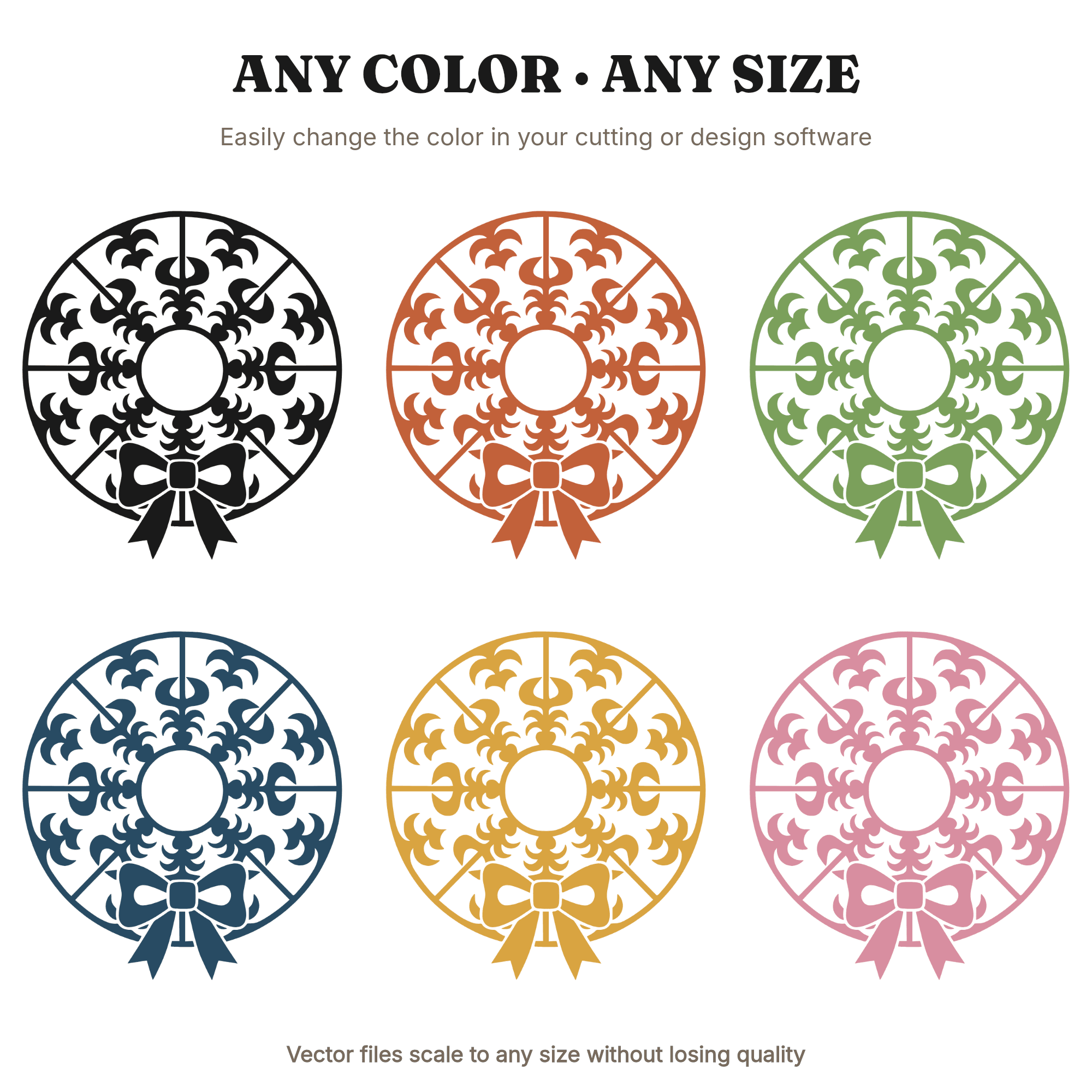 Geometric Christmas Wreath SVG, Retro 70s Medallion PNG, Stained Glass Holiday Bow Cut File, view 2