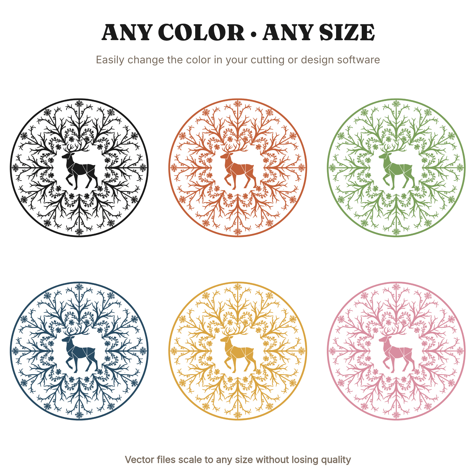 Celestial Reindeer Snowflake SVG PNG, Mystical Overhead Medallion Cut File, Vintage Christmas Ornament, view 2