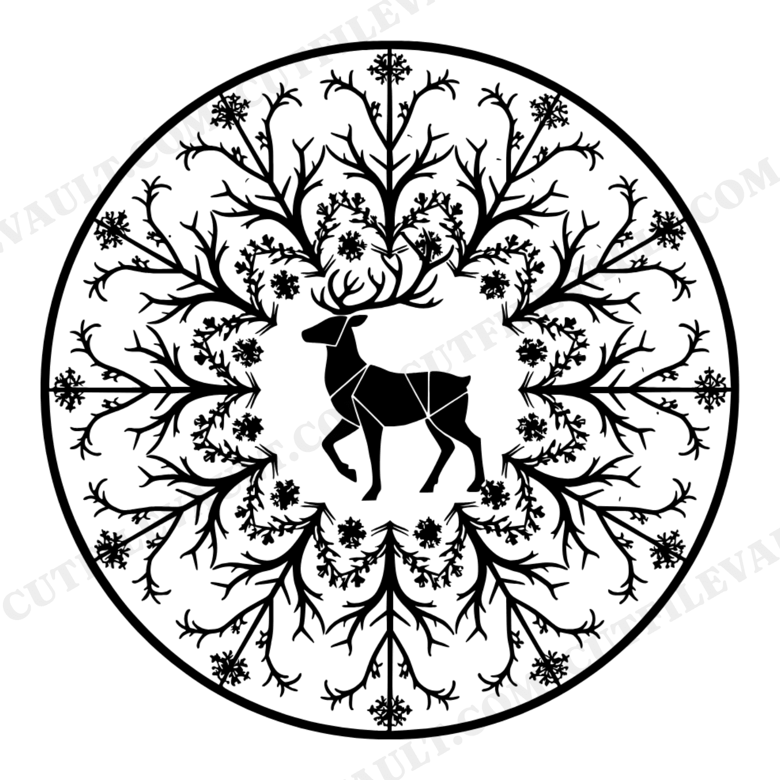 Celestial Reindeer Snowflake SVG PNG, Mystical Overhead Medallion Cut File, Vintage Christmas Ornament, view 1
