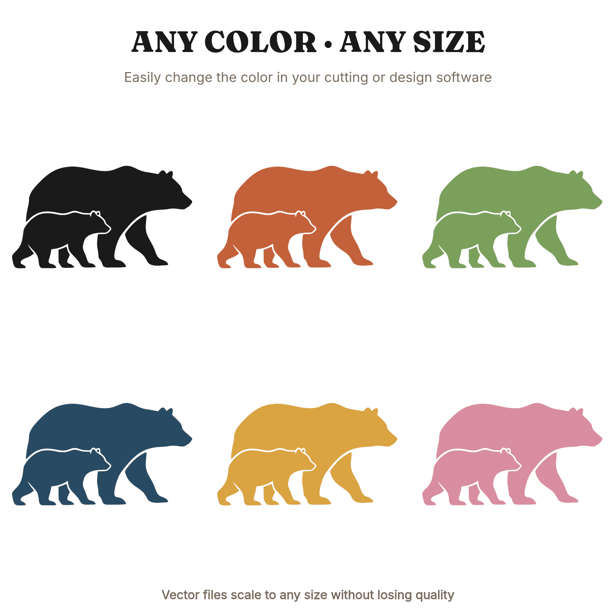 Mama Bear and Cub Silhouette SVG PNG, Walking Bears Cut File, Grandparents Day Family Design, view 2