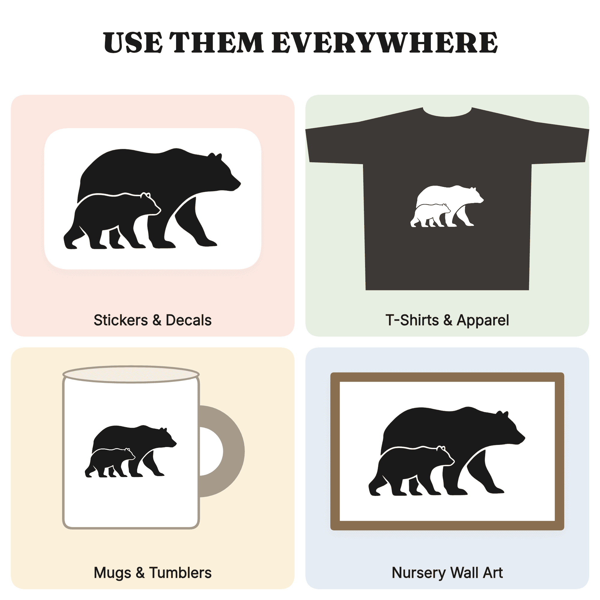 Mama Bear and Cub Silhouette SVG PNG, Walking Bears Cut File, Grandparents Day Family Design, view 3