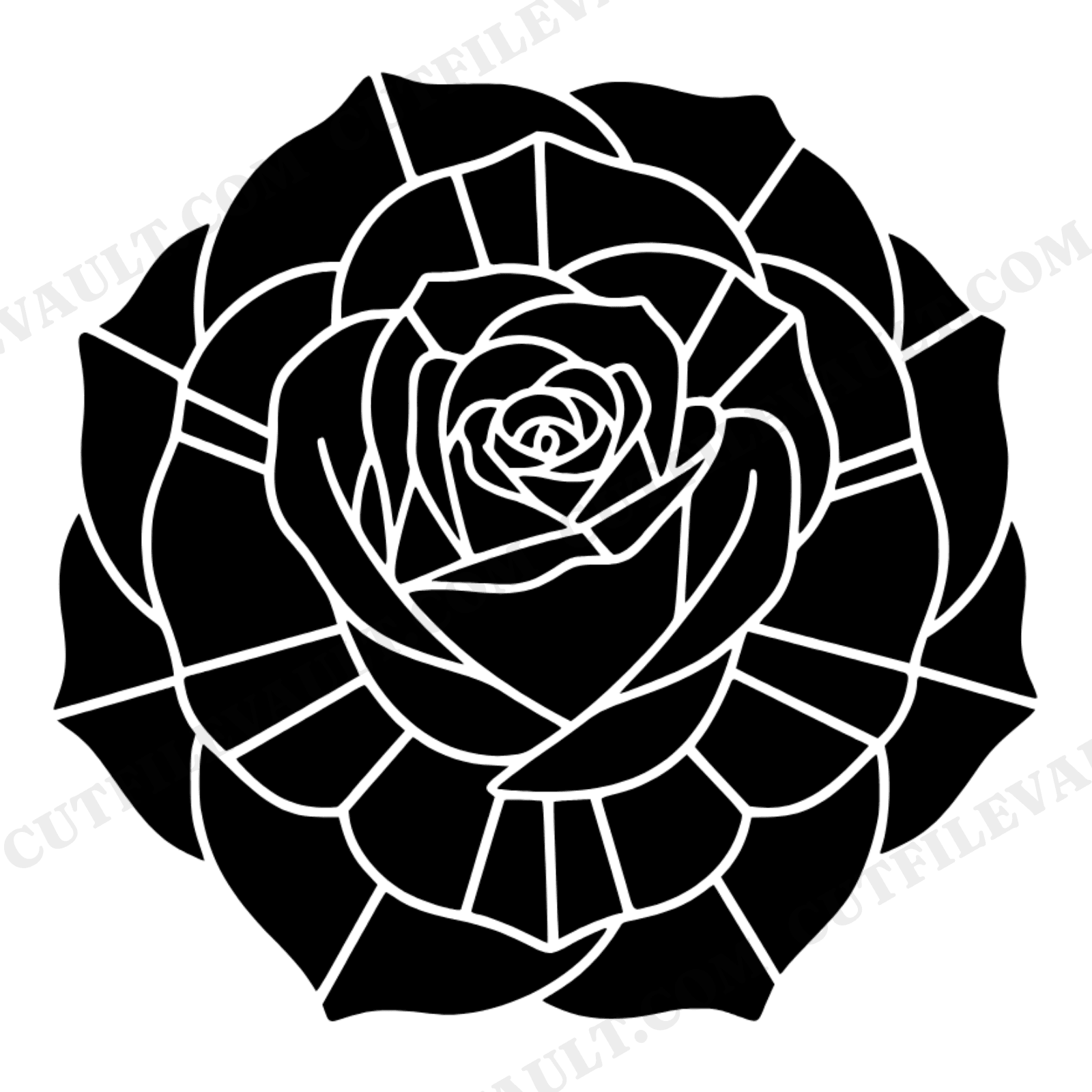 Grandparents Day Stained Glass Rose SVG PNG, Art Deco Geometric Flower Overhead View Cut File, view 1