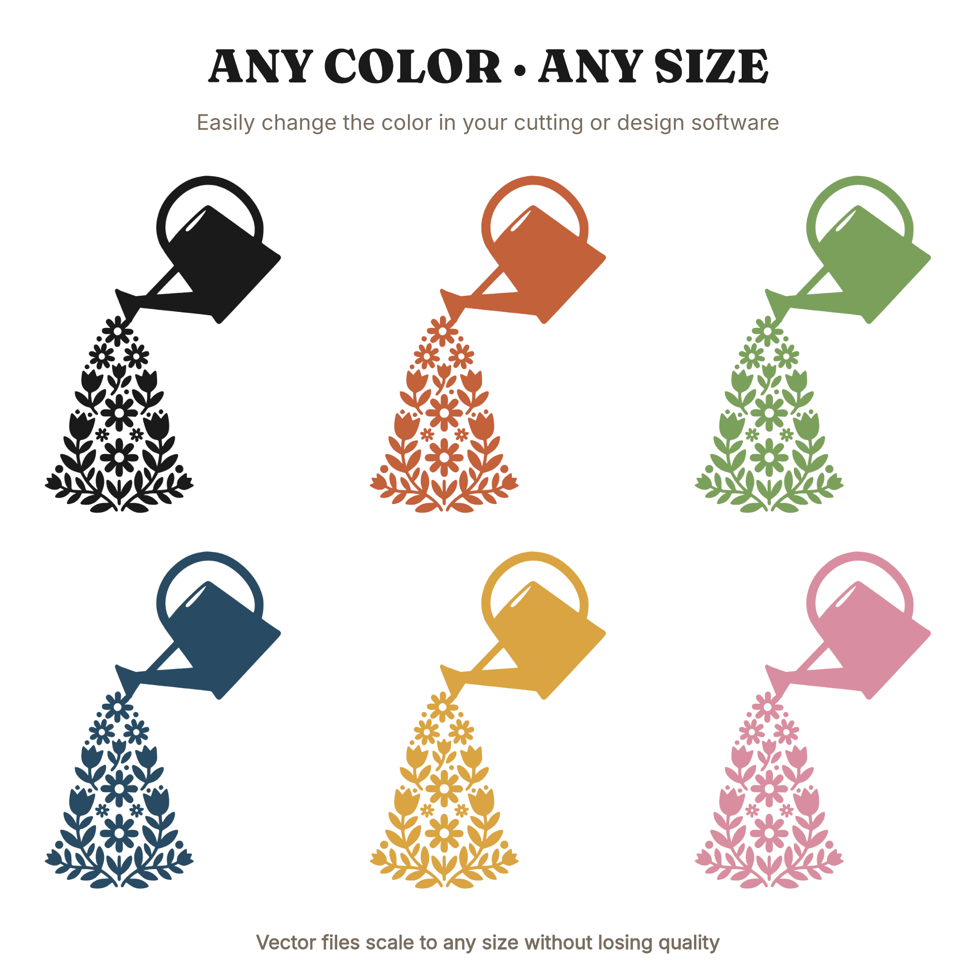 Watering Can SVG, Folk Wildflower Garden SVG PNG, Scandinavian Papercut Bridal Shower Decor, view 2