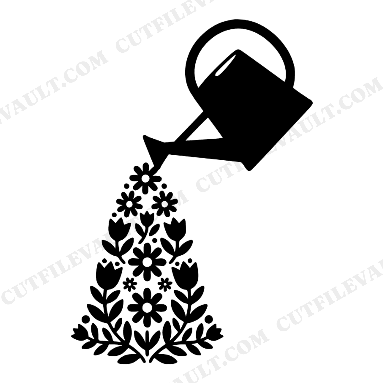 Watering Can SVG, Folk Wildflower Garden SVG PNG, Scandinavian Papercut Bridal Shower Decor, view 1