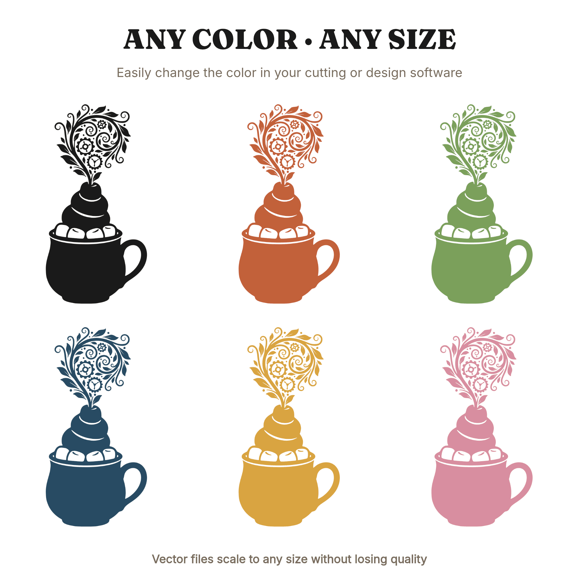 Vintage Botanical Christmas Cocoa Mug SVG PNG, Hot Chocolate Marshmallow Tower Cut File, view 2
