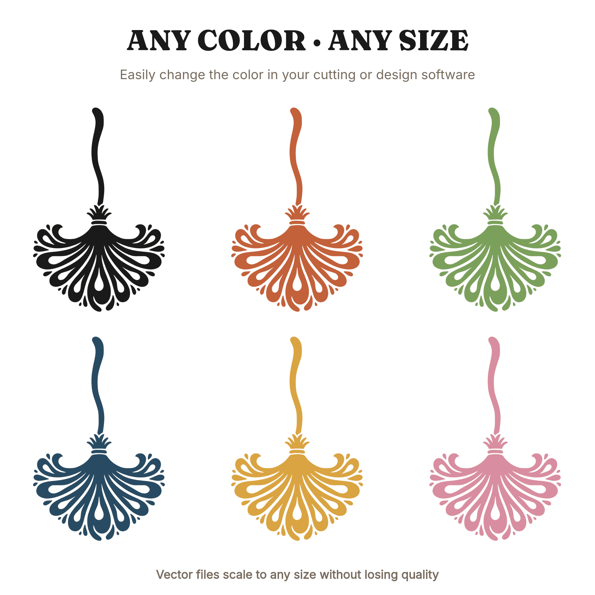 Witchs Broom SVG PNG, Peacock Bristle Fan Halloween Cut File, Abstract Witch Broom Silhouette, view 2