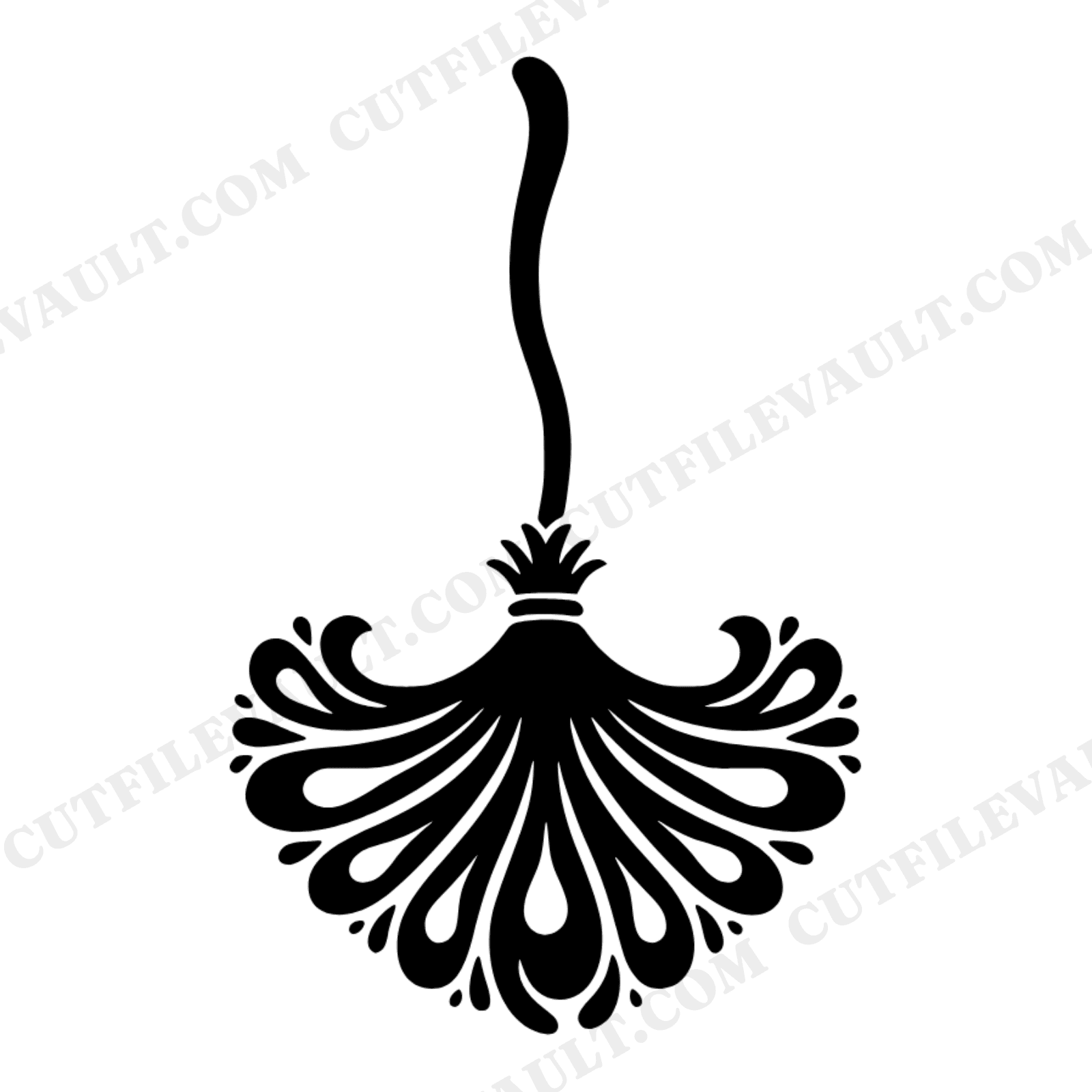 Witchs Broom SVG PNG, Peacock Bristle Fan Halloween Cut File, Abstract Witch Broom Silhouette, view 1