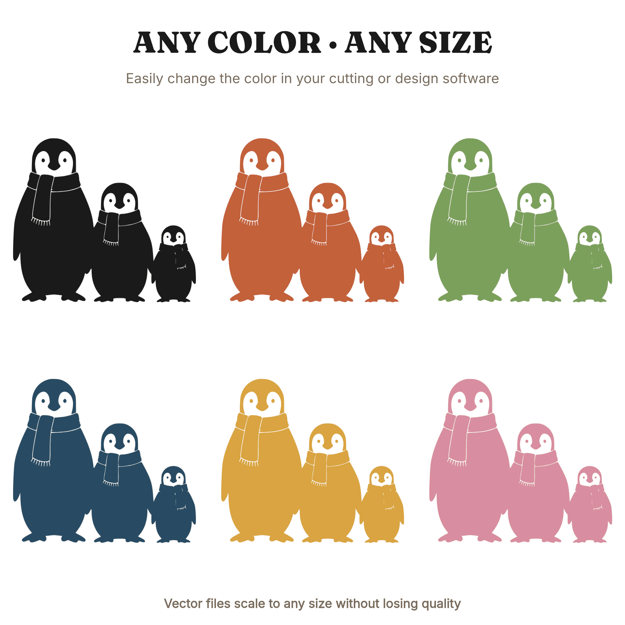 Christmas Penguin Family SVG, Stair Step Silhouette PNG, Cottagecore Holiday Cut File, view 2