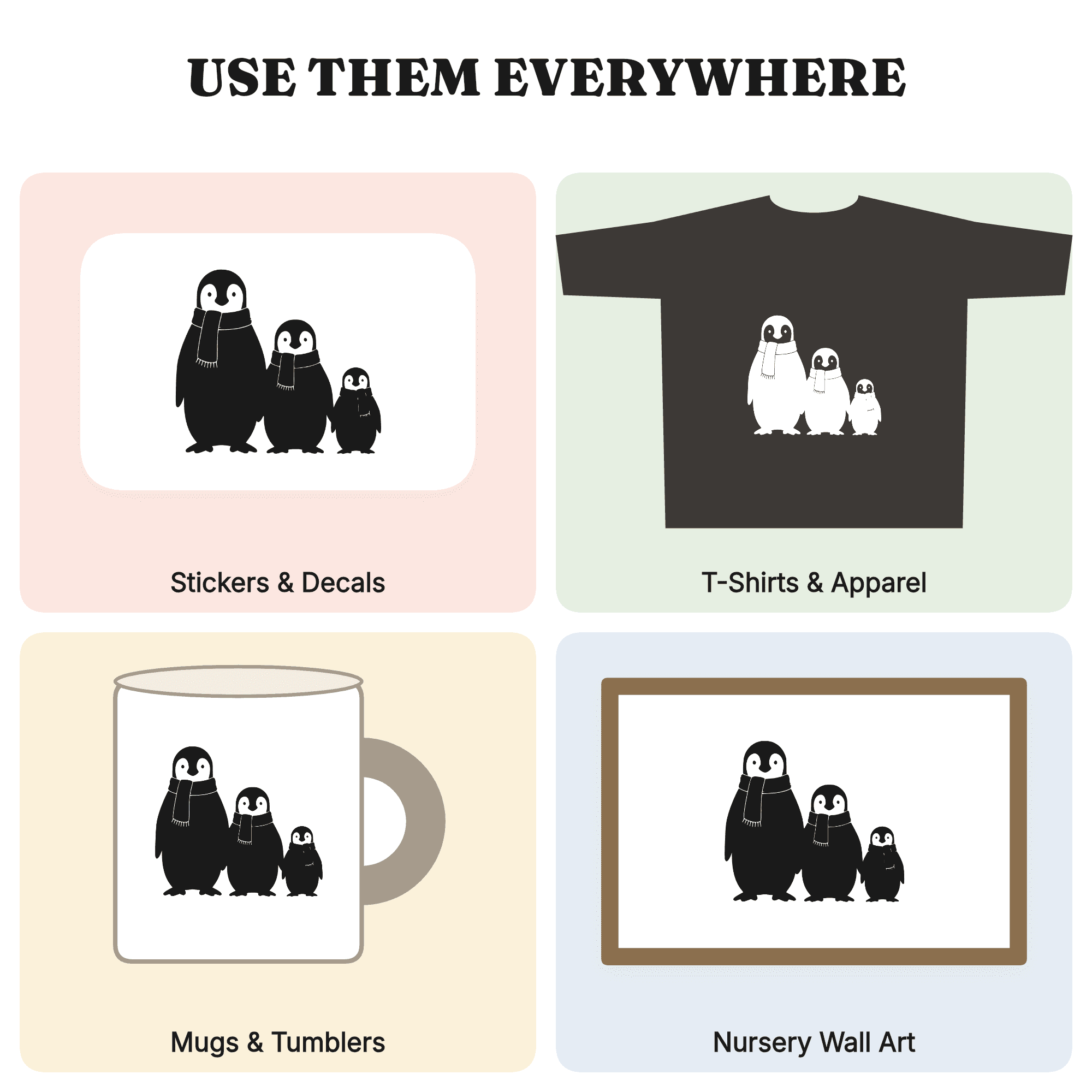 Christmas Penguin Family SVG, Stair Step Silhouette PNG, Cottagecore Holiday Cut File, view 3