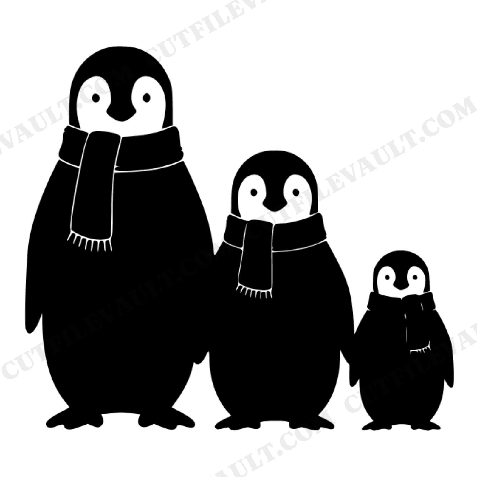 Christmas Penguin Family SVG, Stair Step Silhouette PNG, Cottagecore Holiday Cut File, view 1