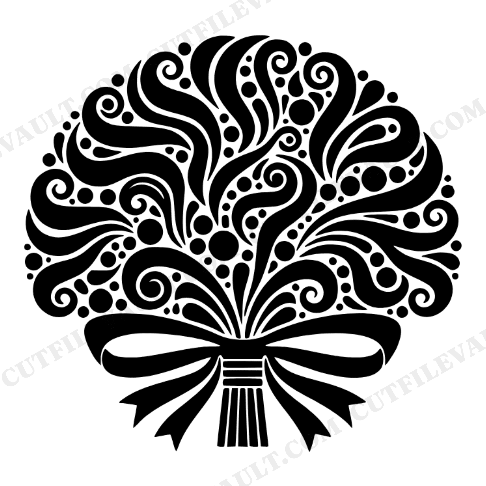 Retro Holly Bridal Bouquet SVG PNG, 70s Christmas Wedding Silhouette, Half Circle Bouquet Cut File, view 1