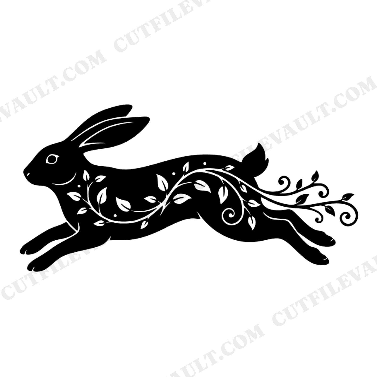 New Year Leaping Rabbit SVG PNG, Vintage Botanical Silhouette Cut File, January Celebration Design, view 1