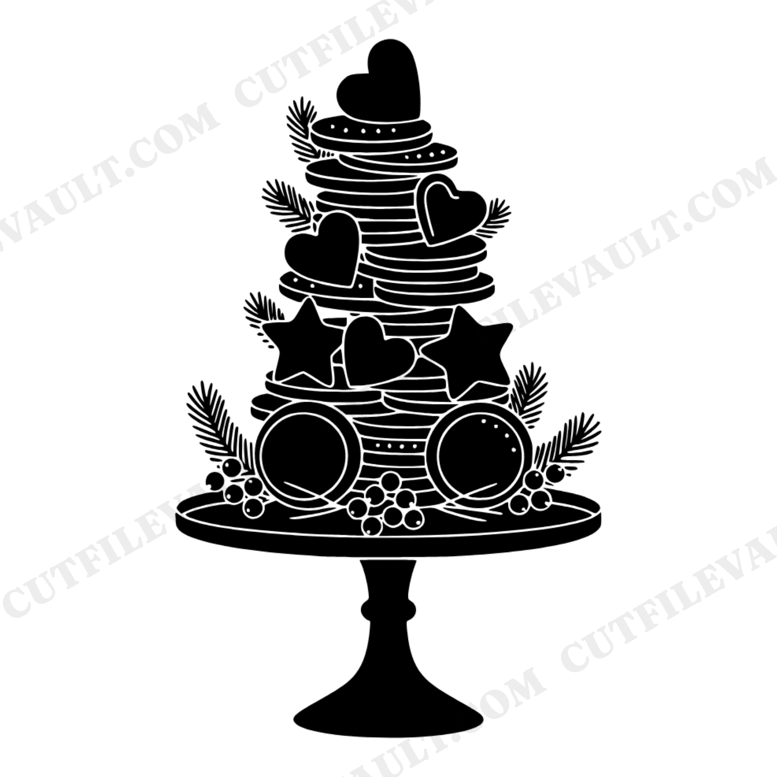 Scandinavian Gingerbread Cake Stand SVG PNG, Holiday Baking Silhouette, Winter Wedding Dessert, view 1