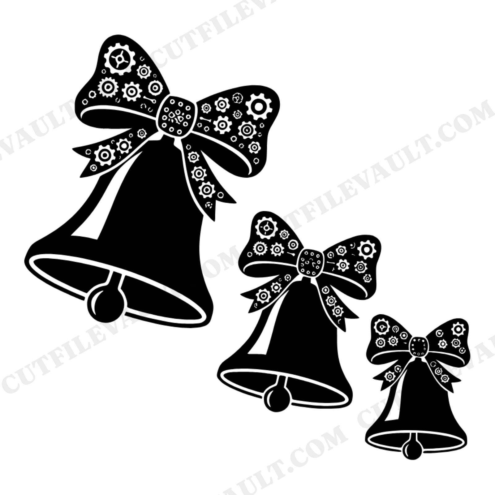 Steampunk Christmas Bells SVG PNG, Retro 70s Diagonal Cascade Cut File, Vintage Holiday Decal Design, view 1