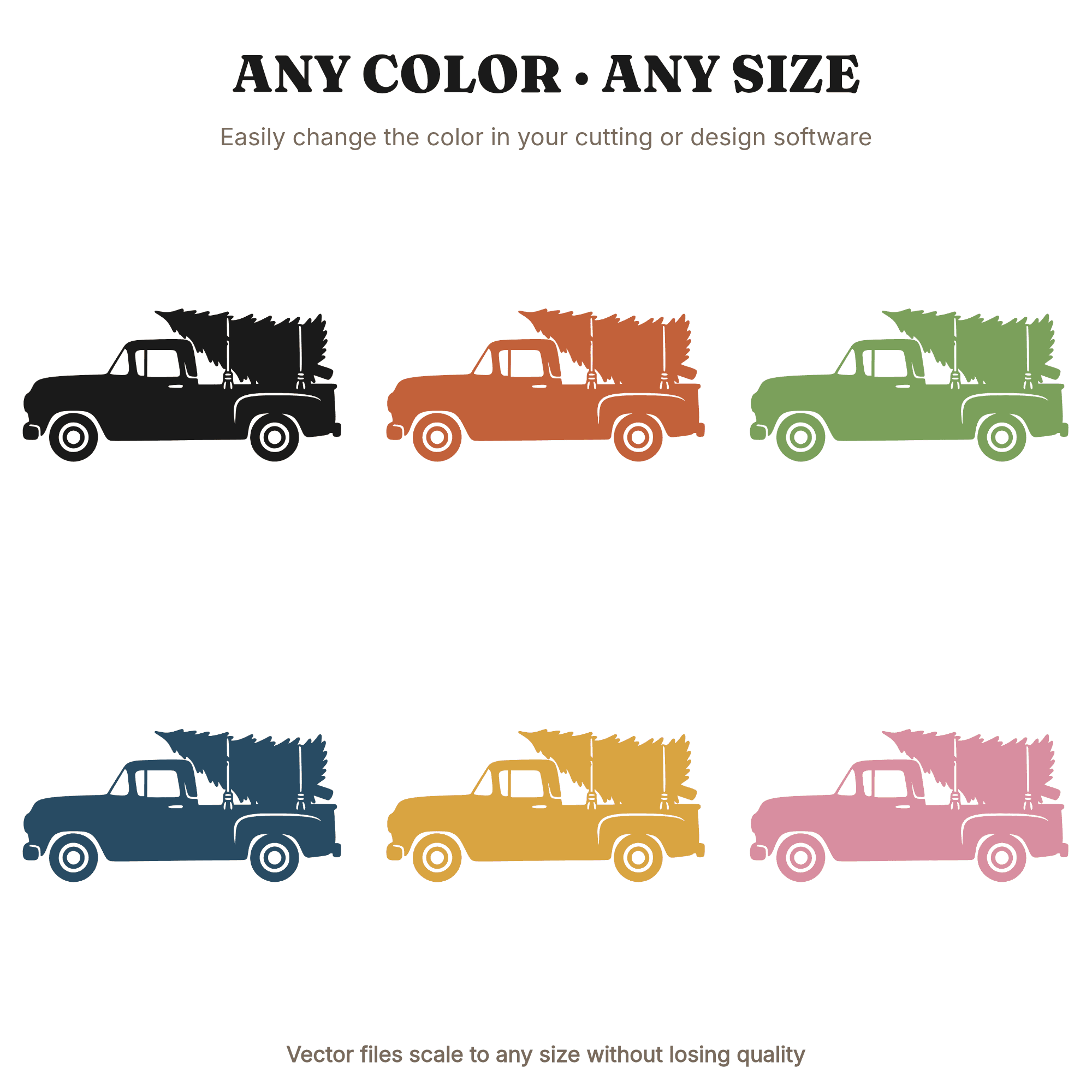 Vintage Truck Hauling Christmas Tree SVG PNG, Retro 70s Wavy Holiday Cut File for Cricut, view 2