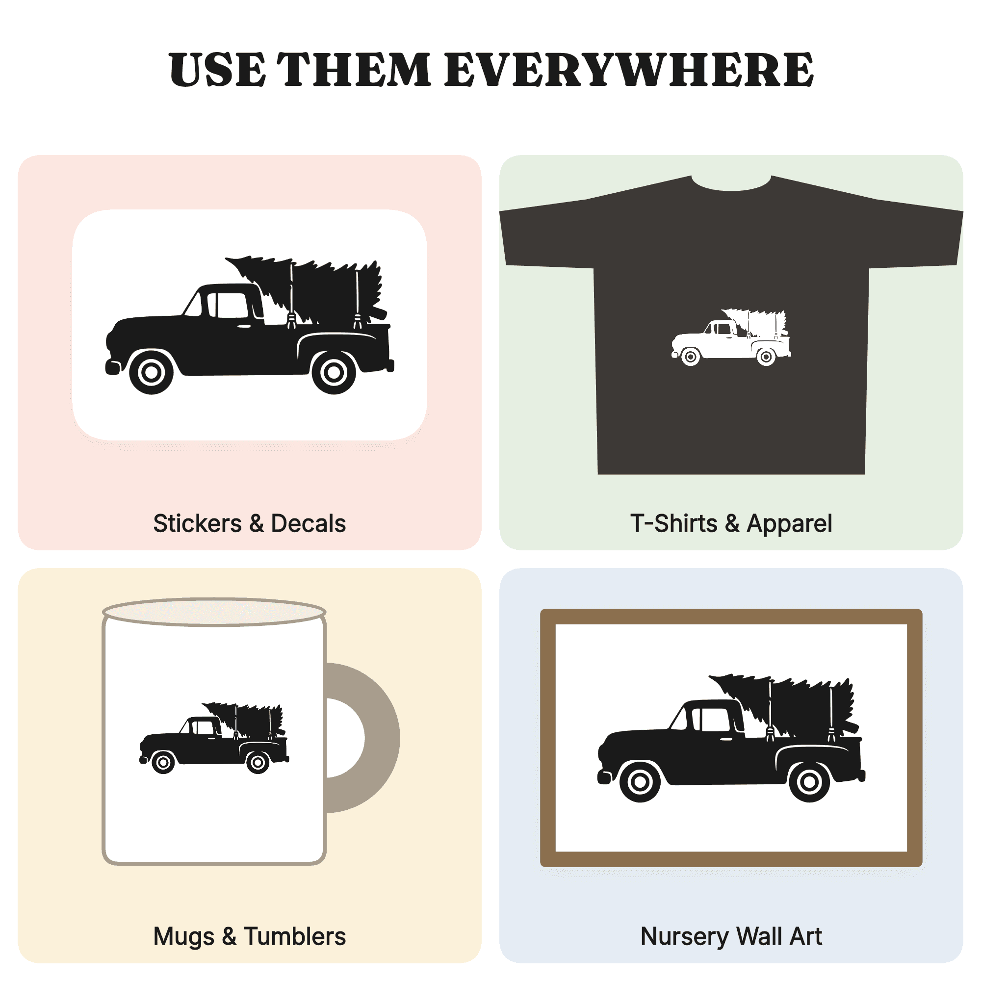 Vintage Truck Hauling Christmas Tree SVG PNG, Retro 70s Wavy Holiday Cut File for Cricut, view 3