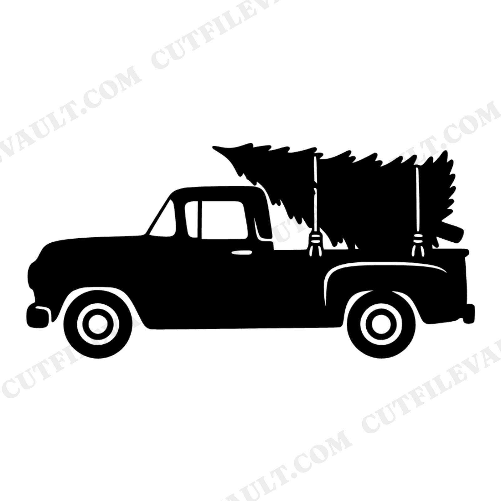 Vintage Truck Hauling Christmas Tree SVG PNG, Retro 70s Wavy Holiday Cut File for Cricut, view 1