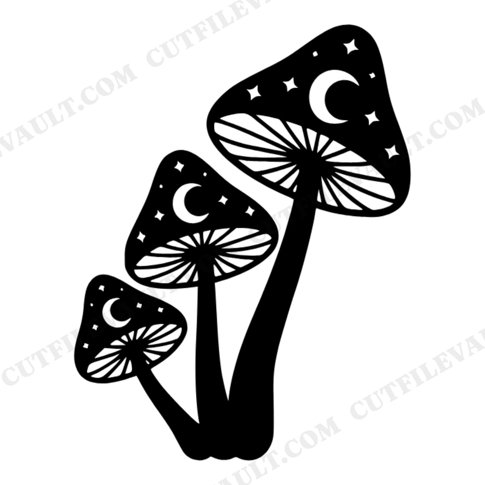 Celestial Mushroom SVG, Mystical Moon Phase Toadstool PNG, Witchy Mushroom Silhouette Cut File, view 1