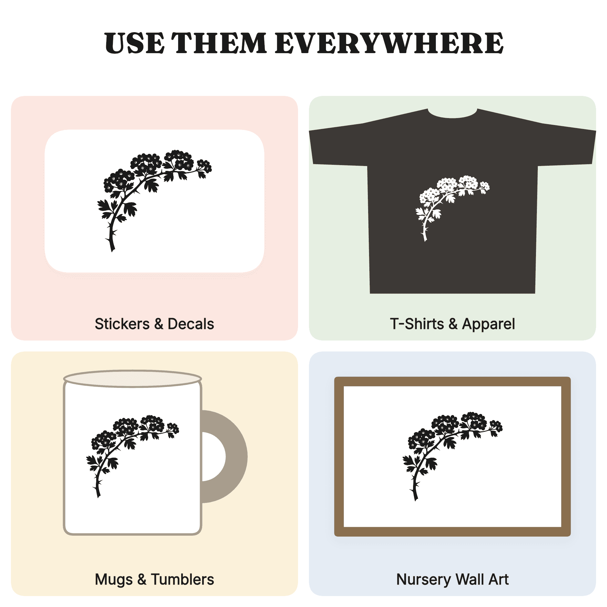 Hawthorn Branch SVG, Irish Botanical Spring Blooms PNG, Vintage St. Patrick's Day Cut File, view 3