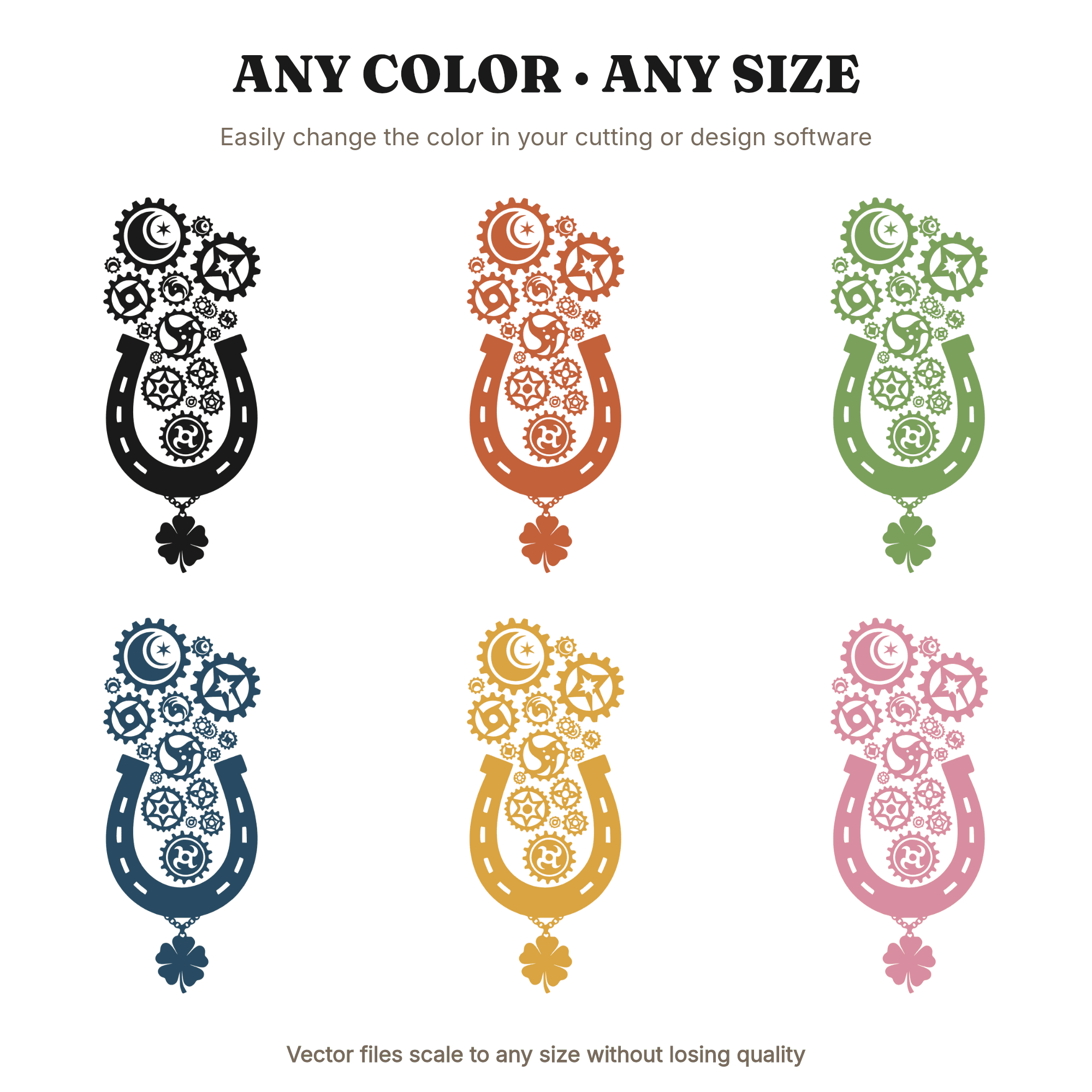 Steampunk Horseshoe SVG with Gears and Clover, Lucky Irish Celestial Cut File PNG for Cricut, view 2