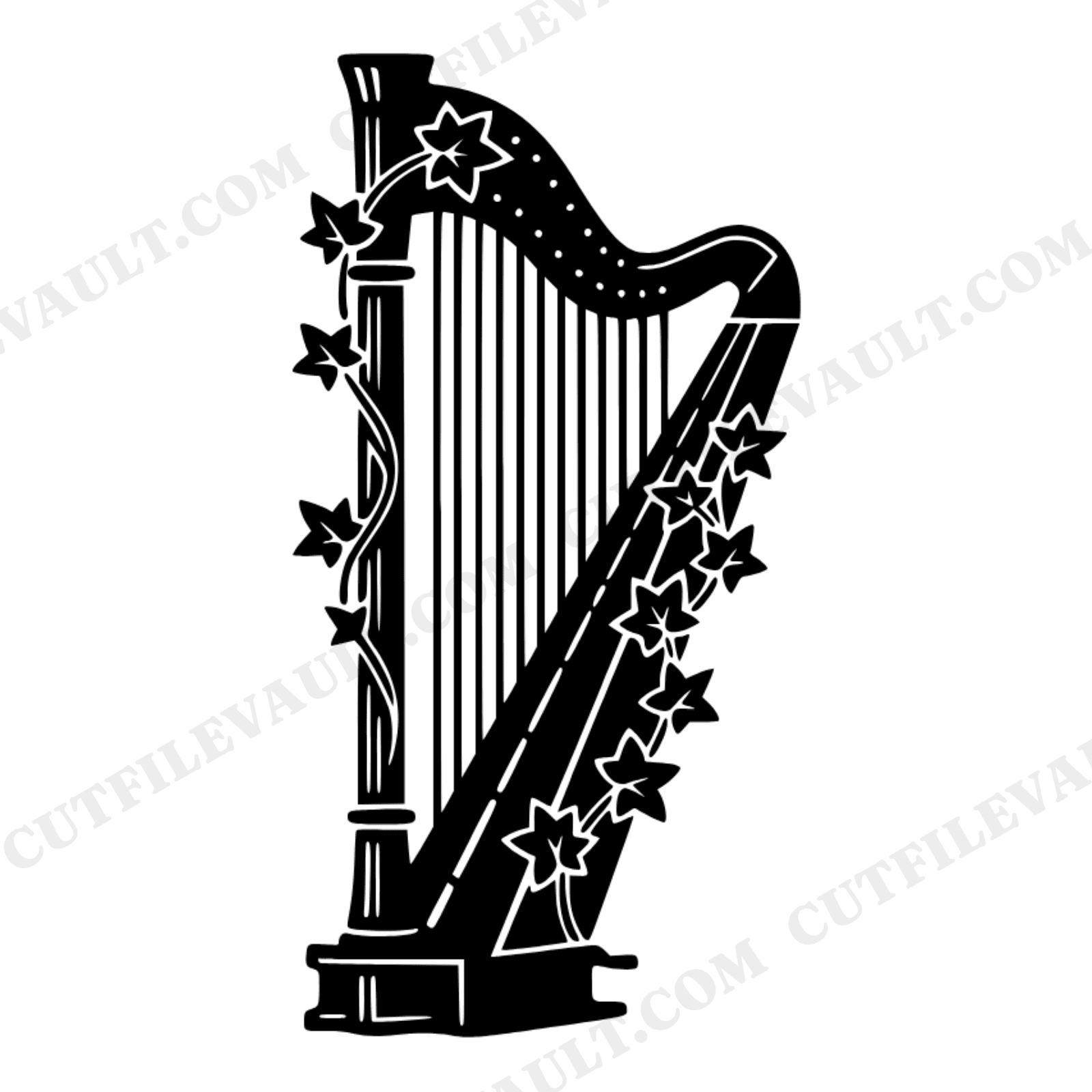 Art Deco Irish Harp SVG PNG, Celtic Harp with Ivy Vines Cut File, St Patrick's Day Decor, view 1