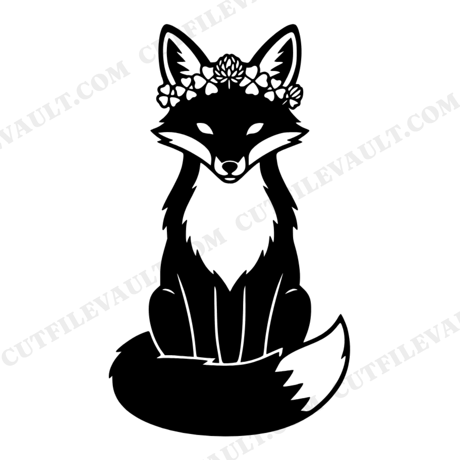 St Patricks Day Fox SVG, Shamrock Crown Woodland Animal PNG, Cottagecore Fox Silhouette Cut File, view 1