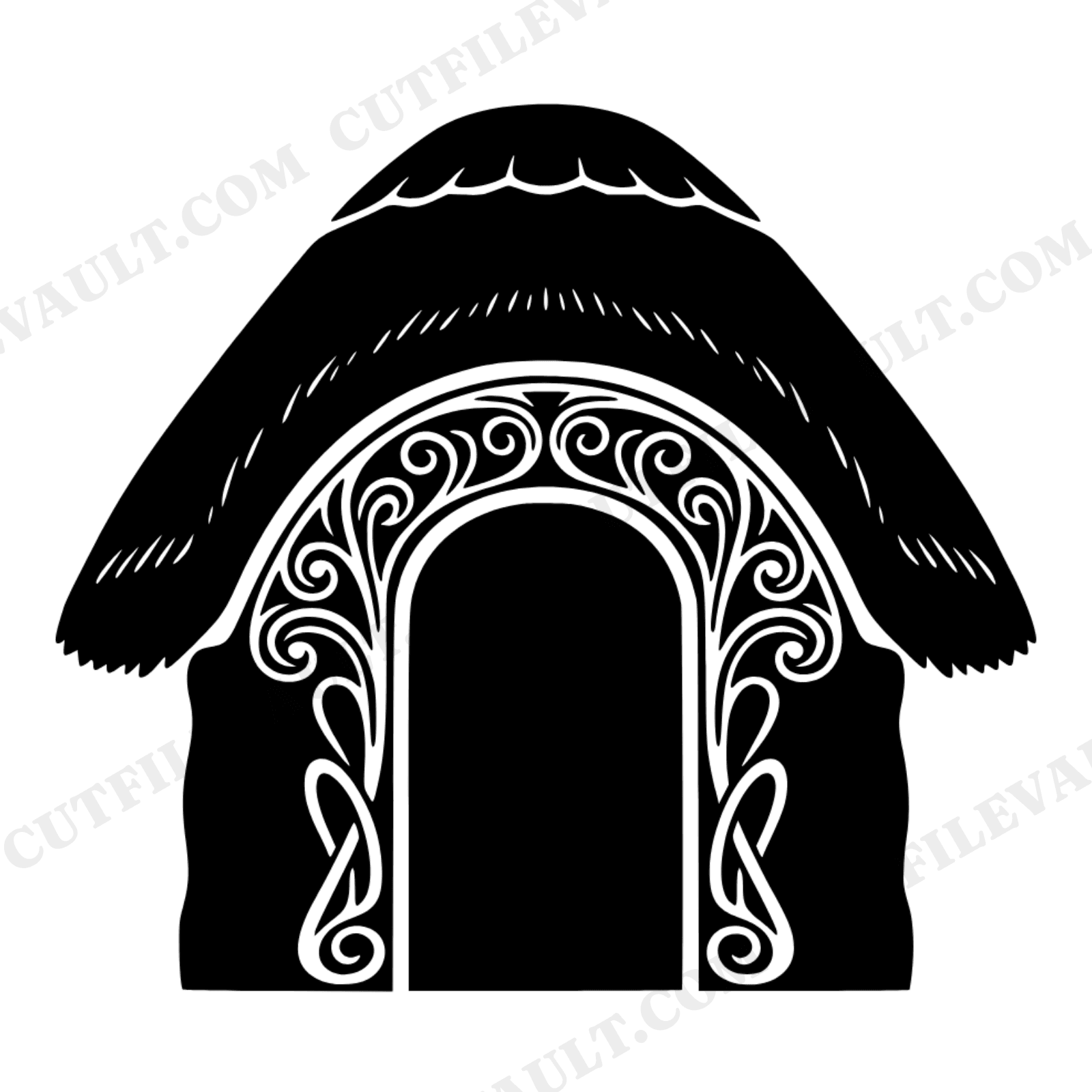 Irish Cottage Doorway SVG PNG, Thatched Arch Silhouette, St Patricks Day Decor Cut File, view 1