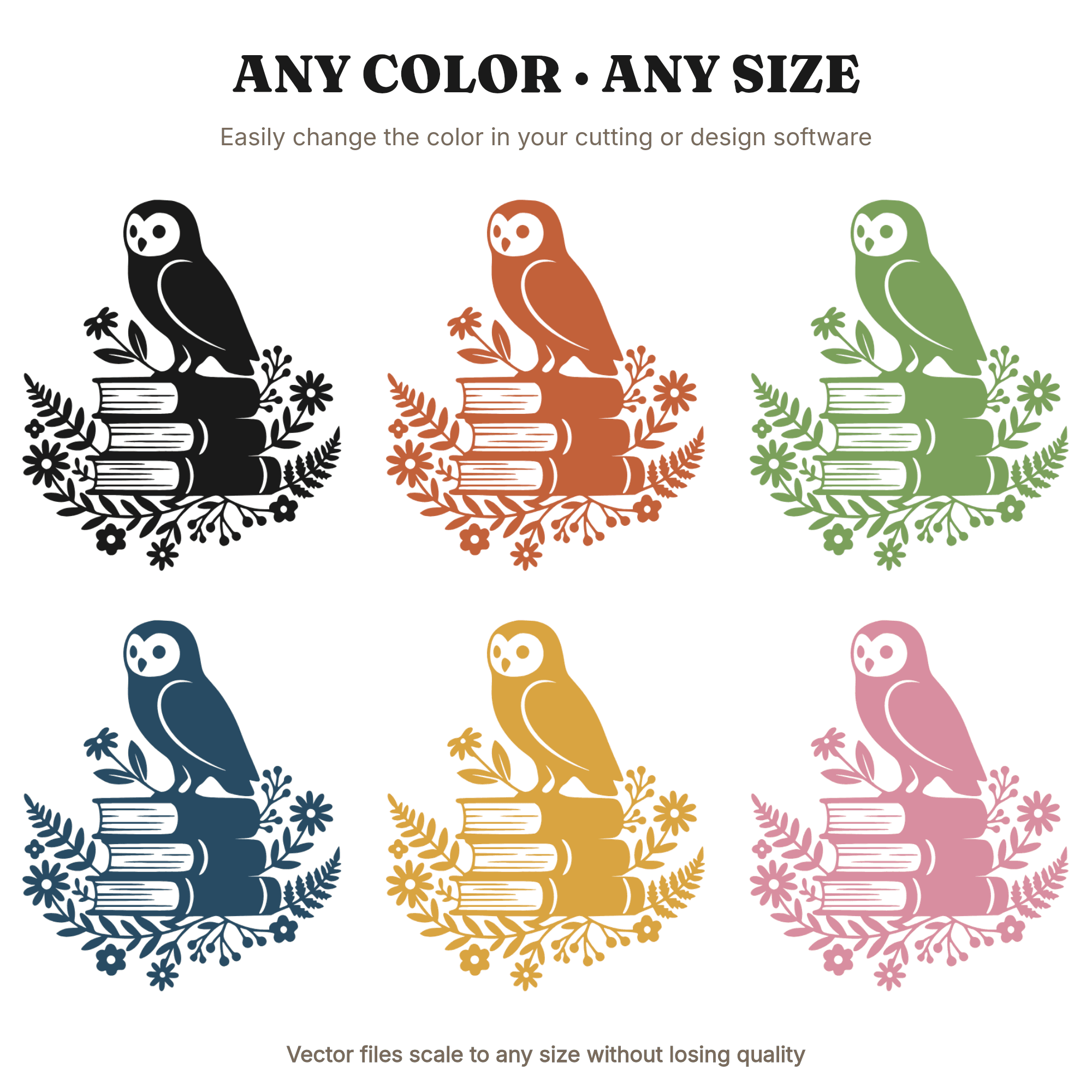 Cottagecore Owl on Books SVG PNG, Wildflower Book Stack Cut File, Teacher Appreciation Gift, view 2