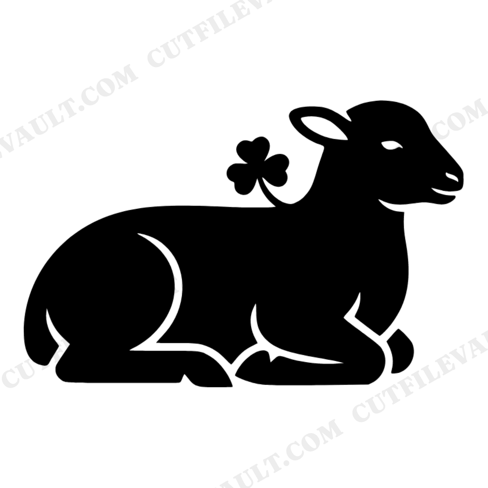 St Patricks Day Lamb SVG, Resting Sheep Silhouette PNG, Shamrock Lamb Cut File, Irish Spring Decor, view 1