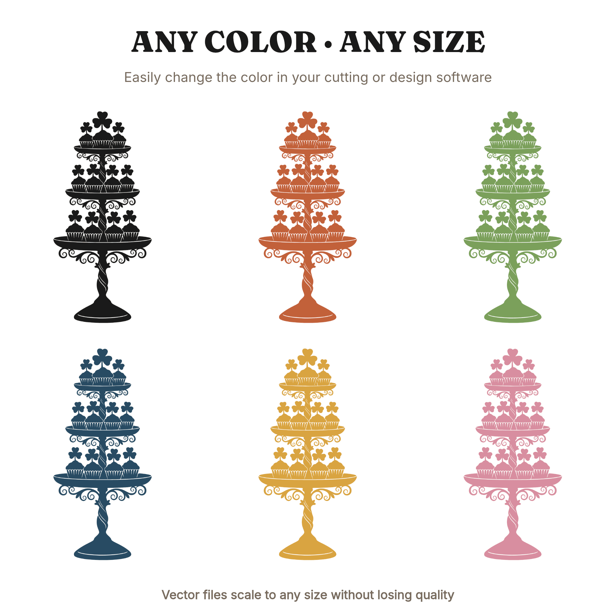 Three Tier Shamrock Cupcake Stand SVG, St Patrick's Day Dessert Table PNG, Irish Party Decor Cut File, view 2