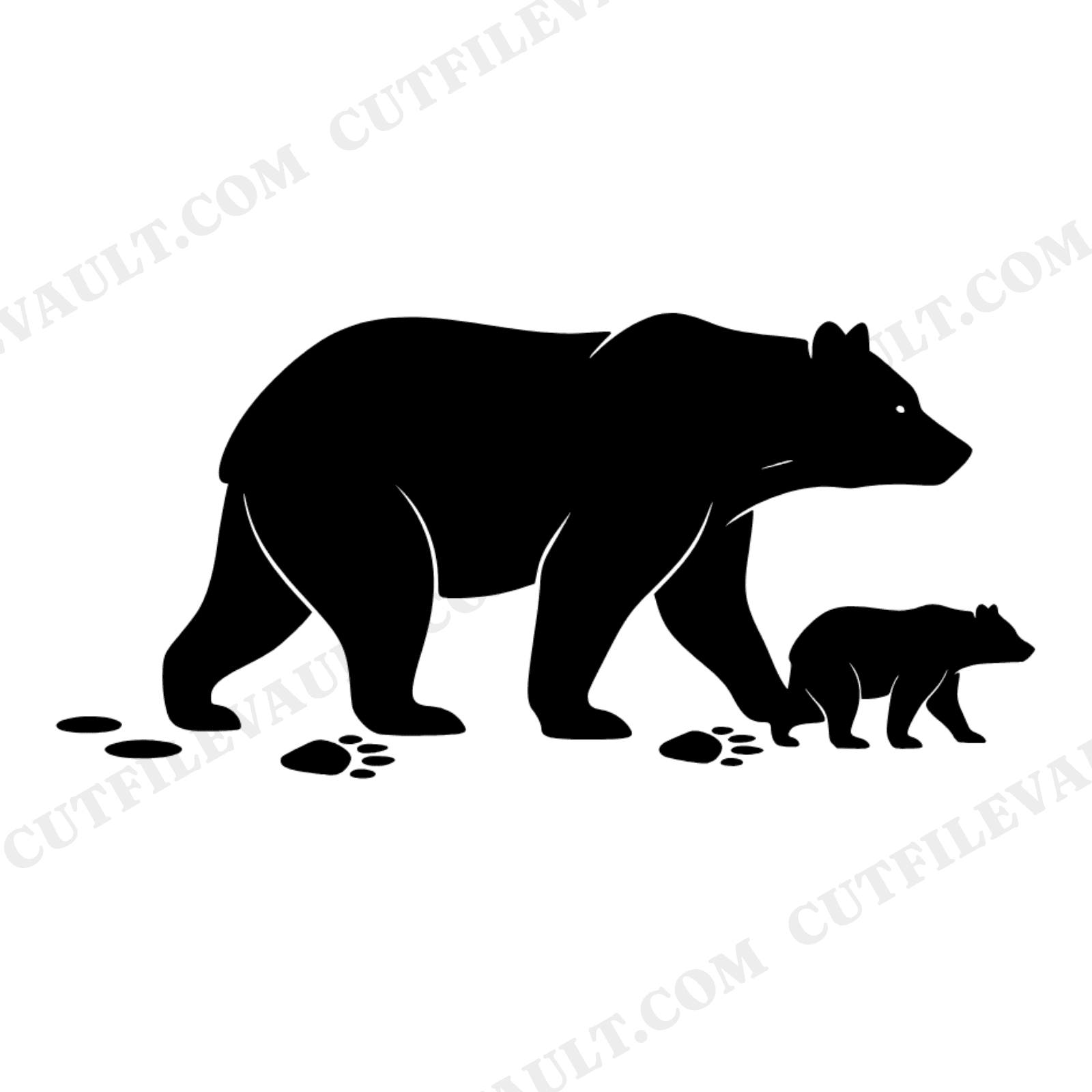 Mama Bear and Cub SVG PNG, Labor Day Silhouette, Boho Nursery Cut File, Mother's Day Design, view 1