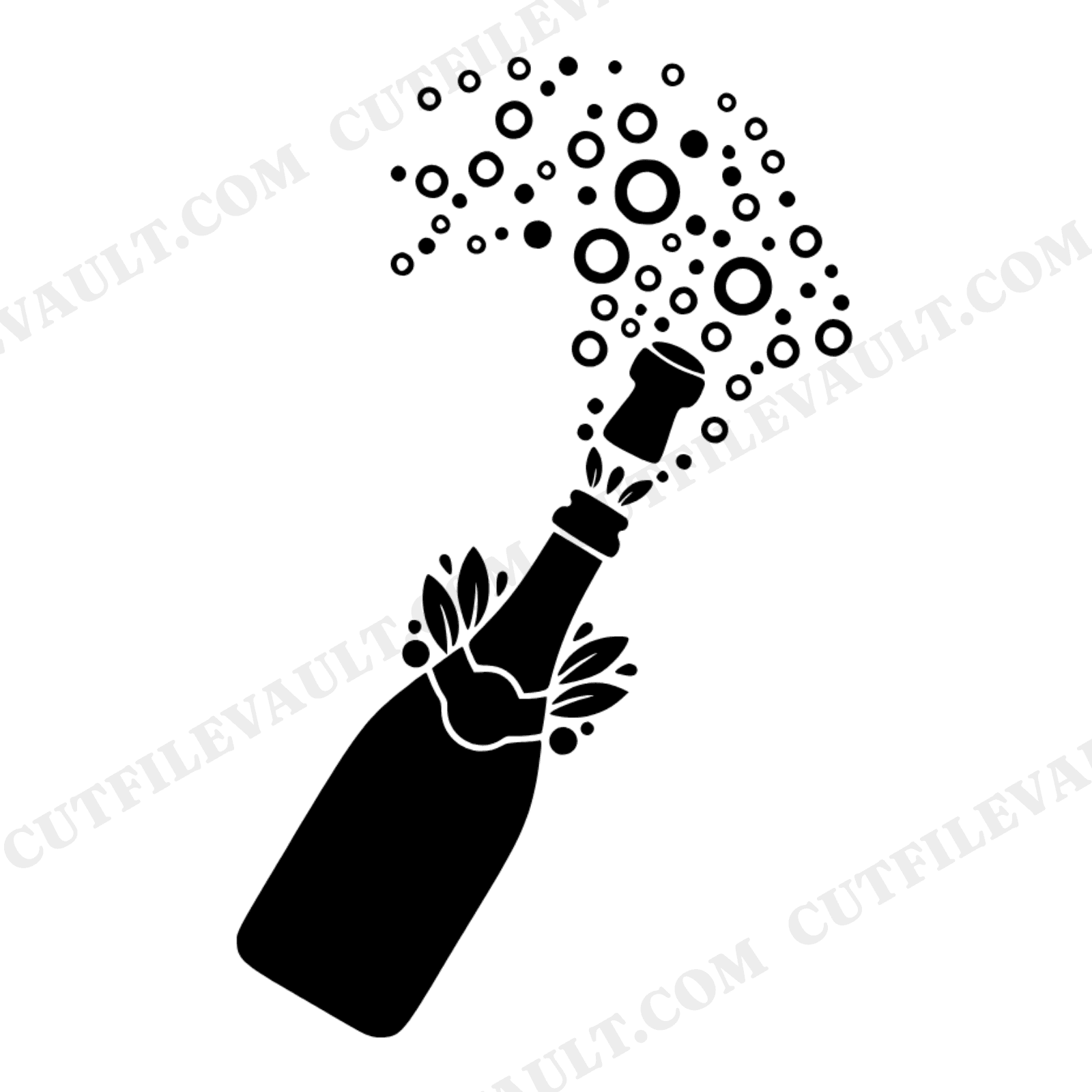Mid Century Champagne Toast SVG PNG, Celebration Bottle Silhouette Cut File for Wedding Crafts, view 1