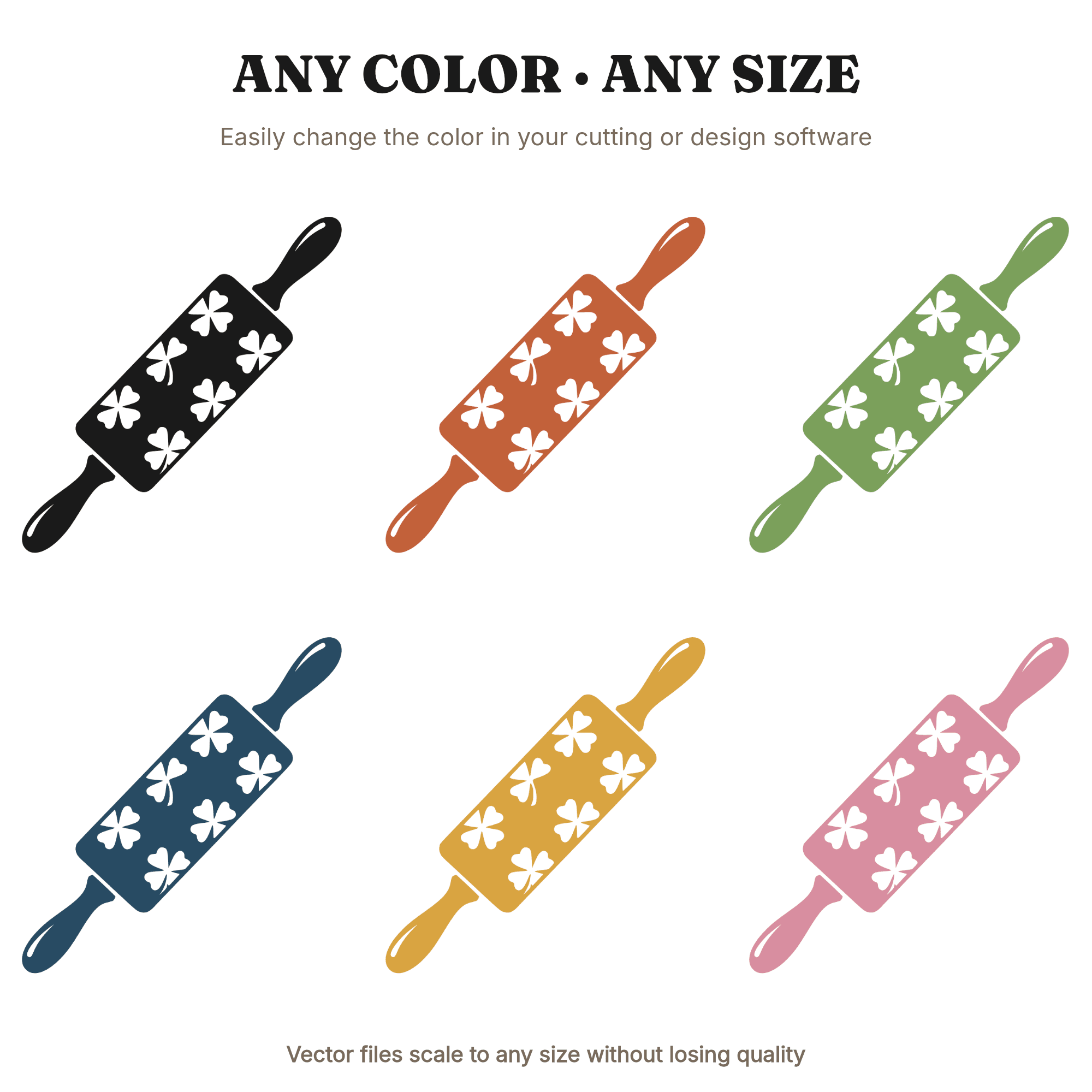 Vintage Rolling Pin SVG with Shamrocks, St Patricks Day Kitchen Cut File PNG for Cricut, view 2
