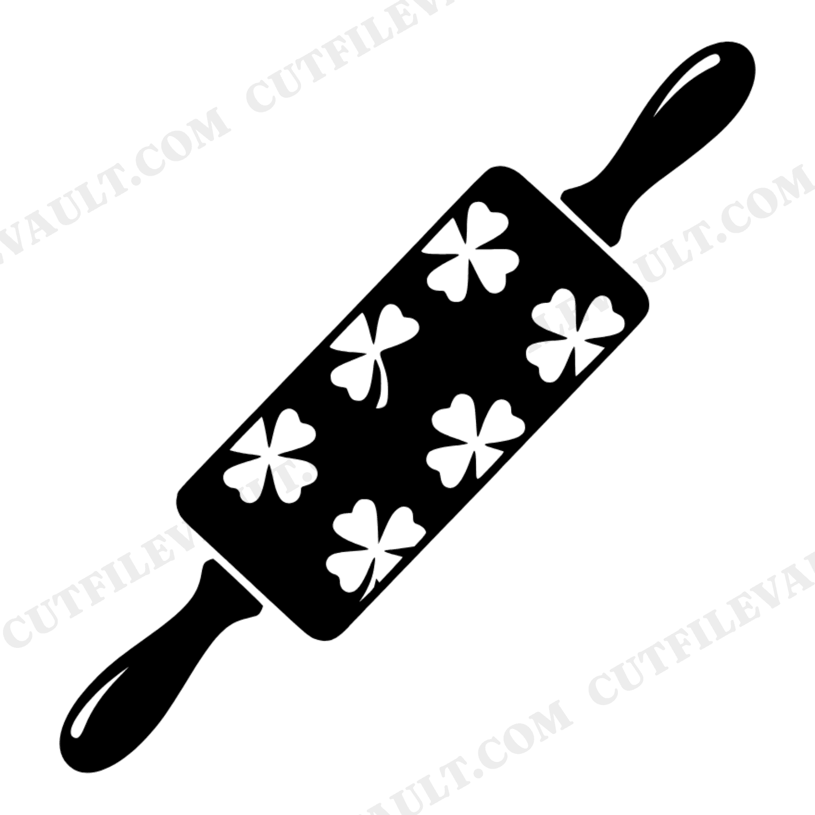 Vintage Rolling Pin SVG with Shamrocks, St Patricks Day Kitchen Cut File PNG for Cricut, view 1